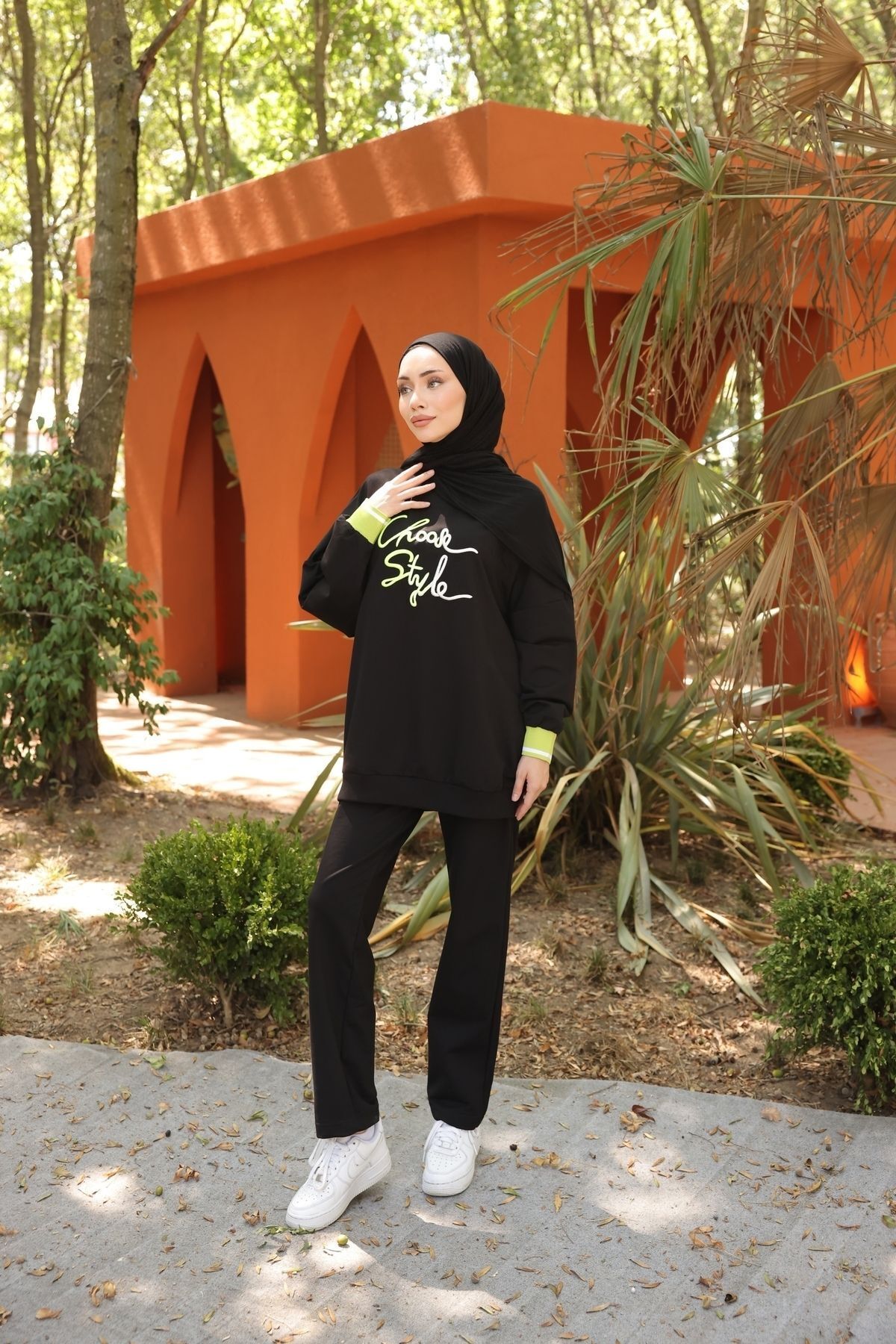 Ryzi Moda-Μαύρο Κεντημένο Oversize Γυναικείο Σετ Φούτερ - 2 Κλωστές Lycra 4