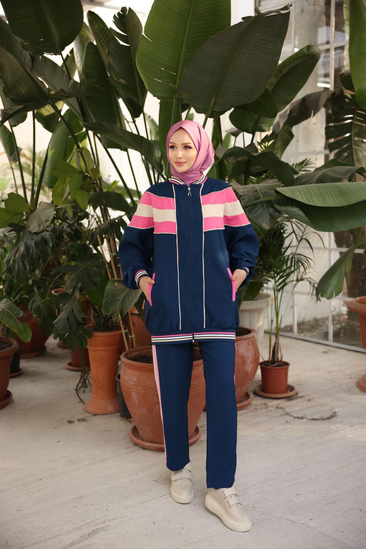 Ryzi Moda-Σετ αθλητικής φόρμας Hijab με φερμουάρ Navy Blue 5
