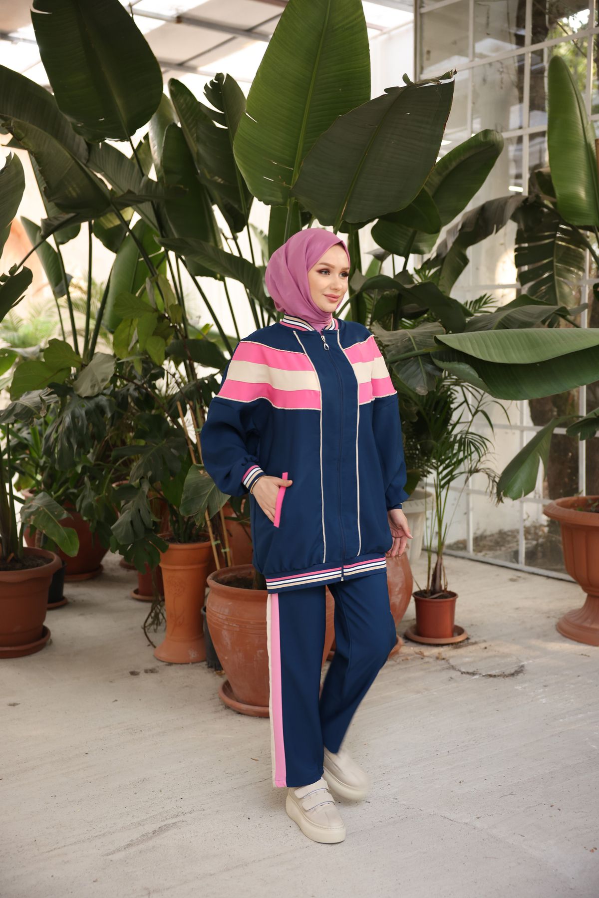 Ryzi Moda-Σετ αθλητικής φόρμας Hijab με φερμουάρ Navy Blue 4