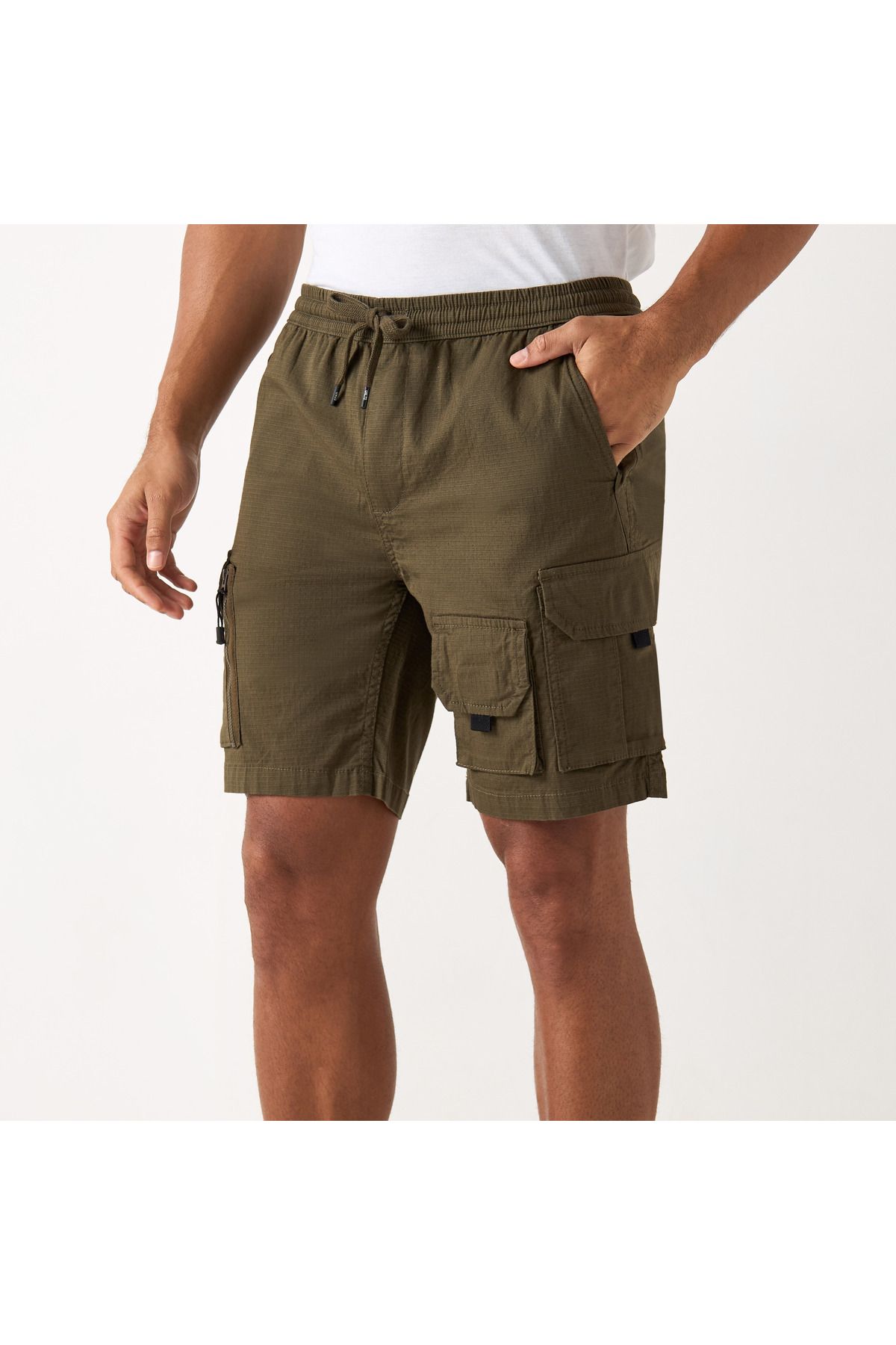 ECKO-Unltd Textured Flexi Waist Shorts with Cargo Pockets and Drawstring Closure 1