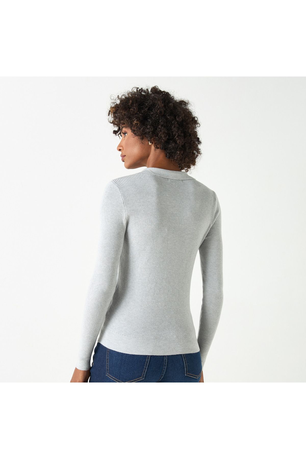 2Xtremz-Ribbed Sweater with Long Sleeves and Collared Neckline 3