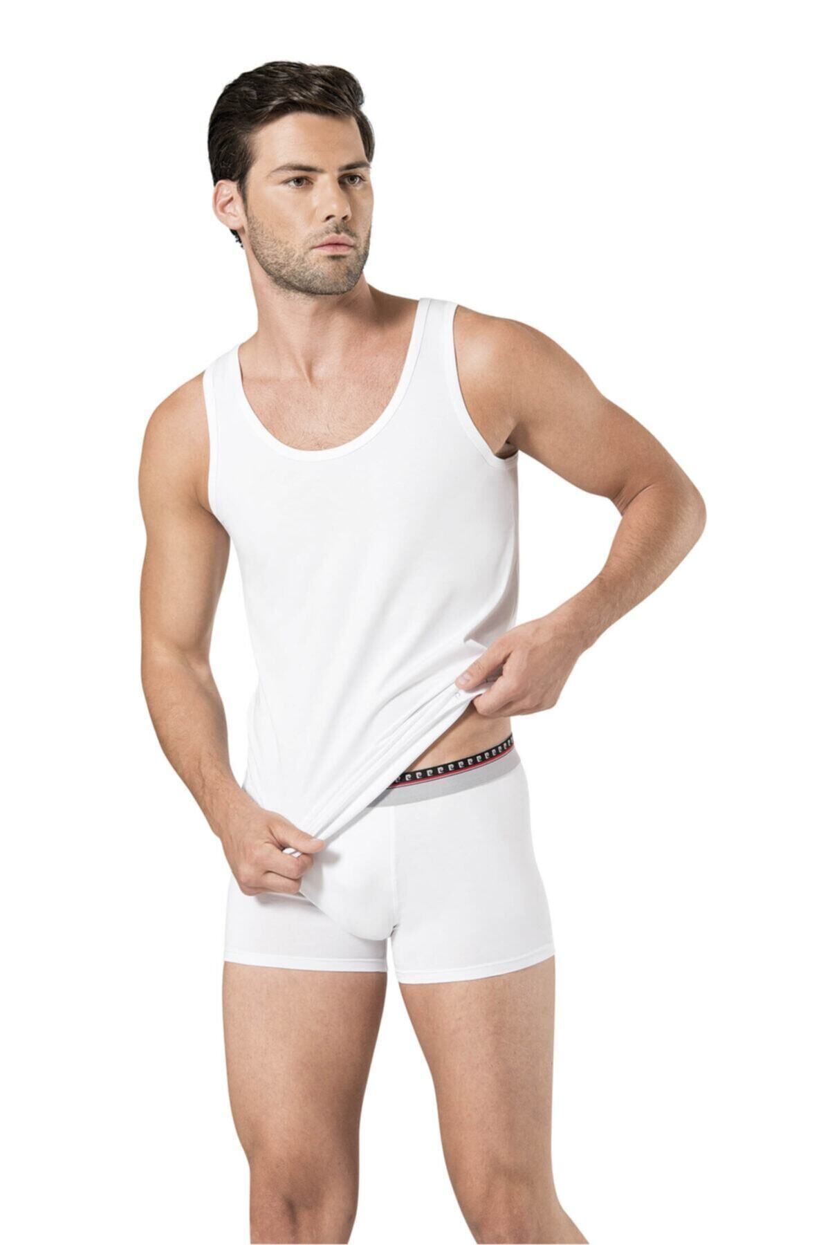 Pierre Cardin %95 Pamuk %5 Likralı Beyaz Atlet Boxer Takım