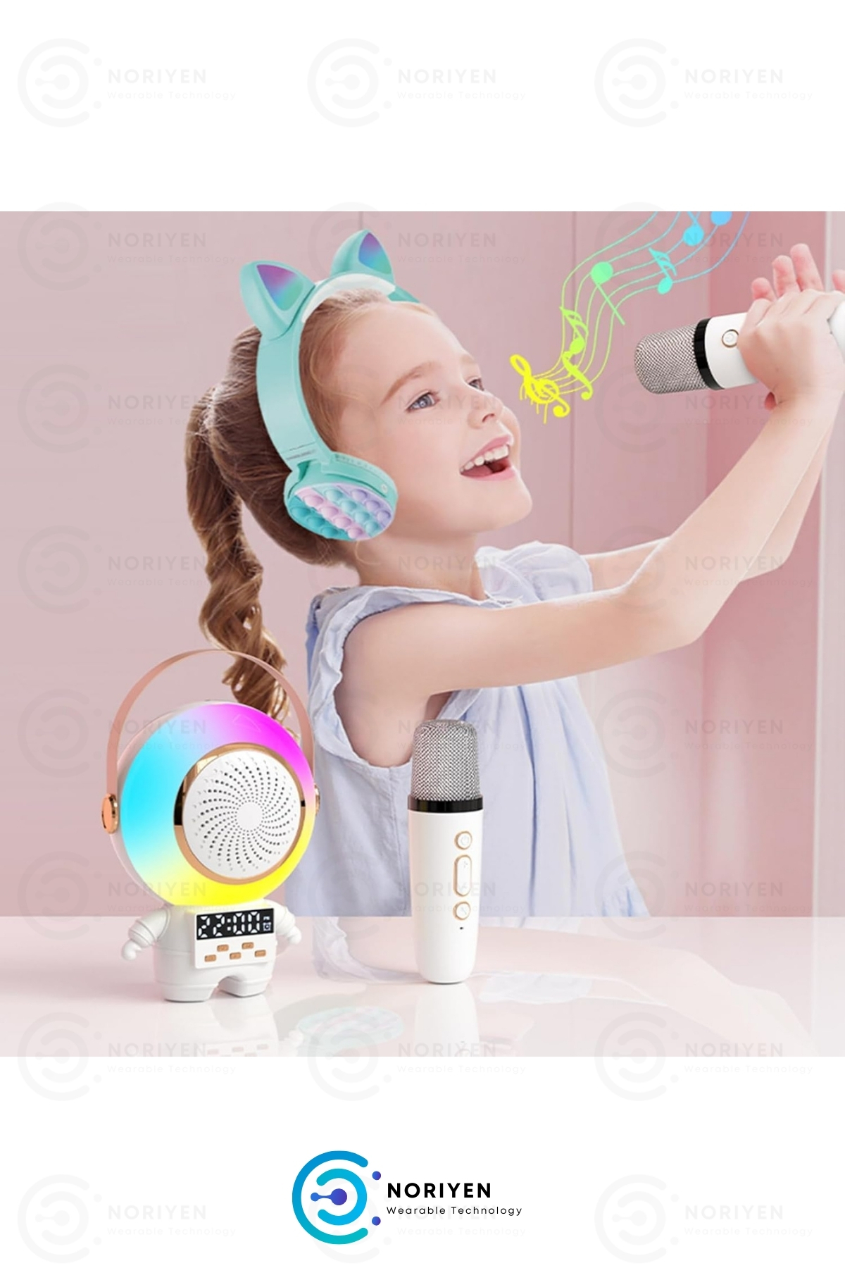 Çift Mikrofonlu Parti Karaoke Seti RGB LED Işıklı Şarjlı Bluetooth Kablosuz Hoparlör Ses Sistemi