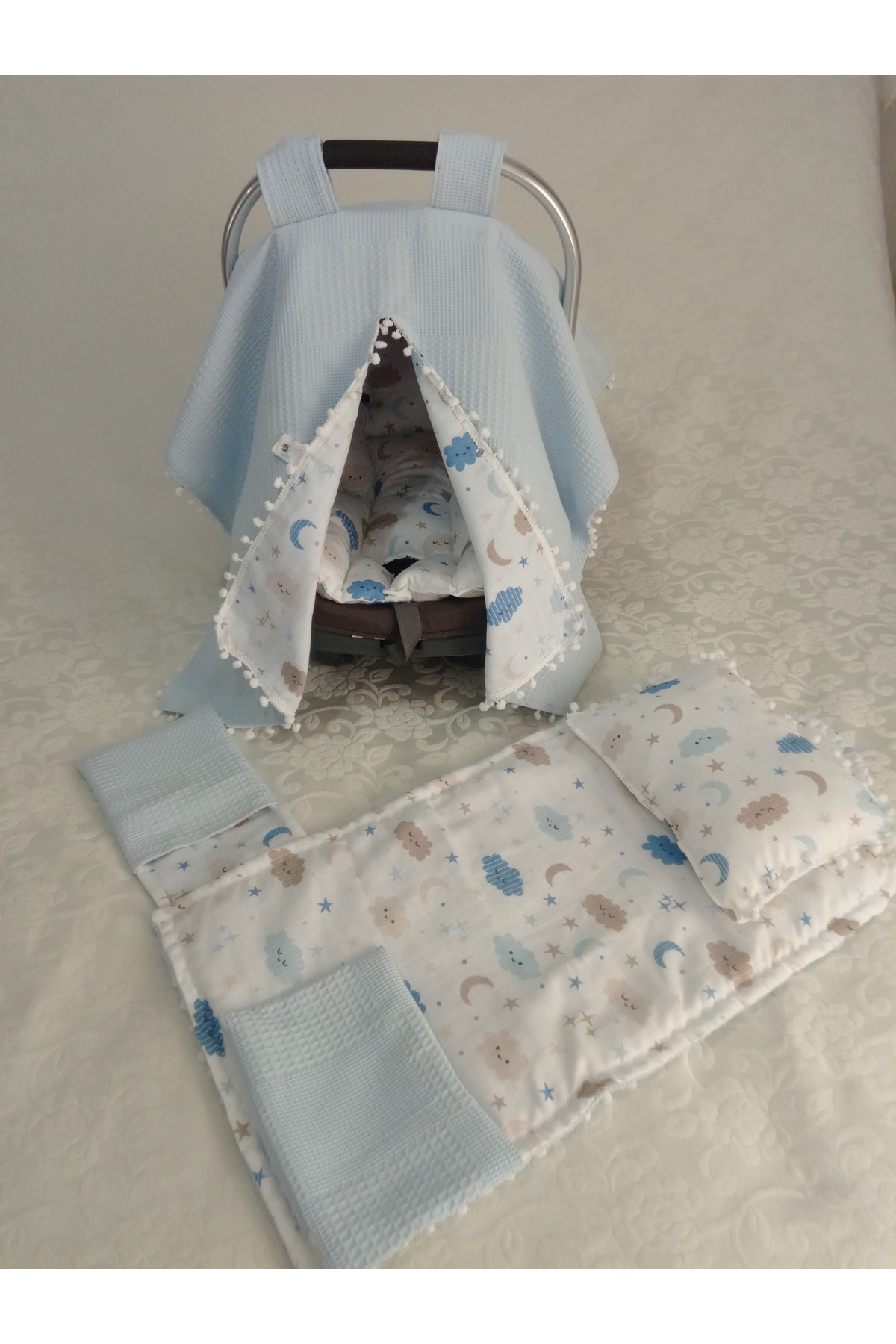 Wenaris babynest ve yastık,puset örtüsü,puset minderi,çantalı altaçma ve yastı,battaniye emzirme yastığı fotoğrafı 6 (önizleme)