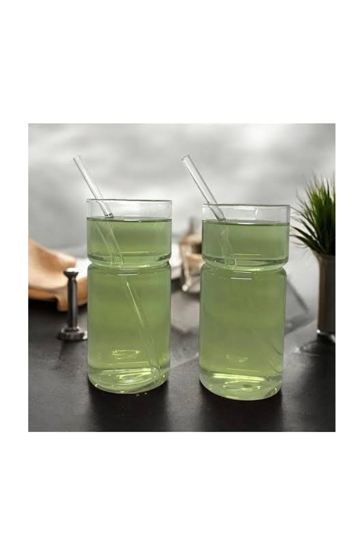 DEKORANLA 2'li Cam Kum Saati ve Pipetli 400ml Şeffaf Bardak Seti