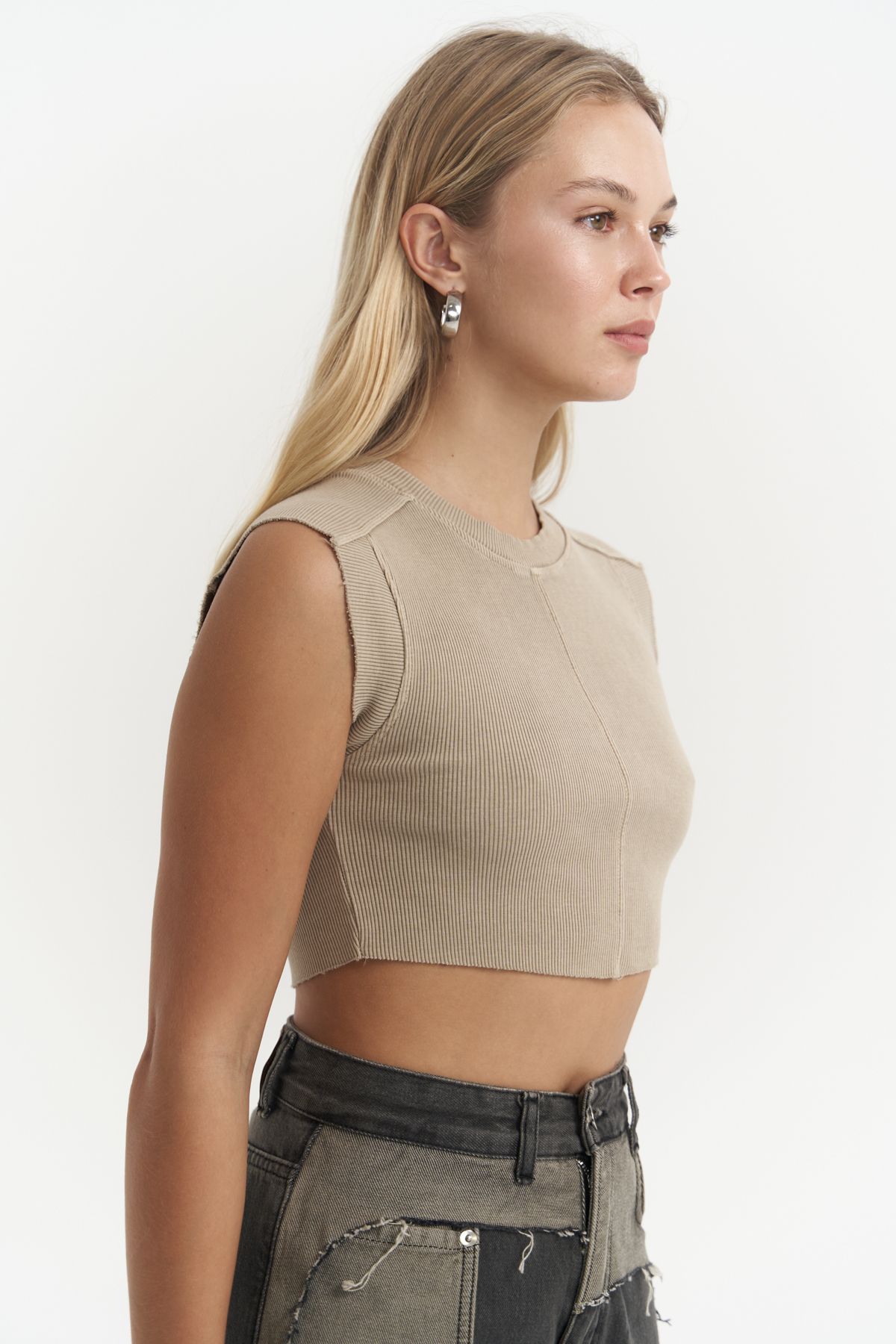 MAİ COLLECTİON-Swipe Khaki Washable Crop 3