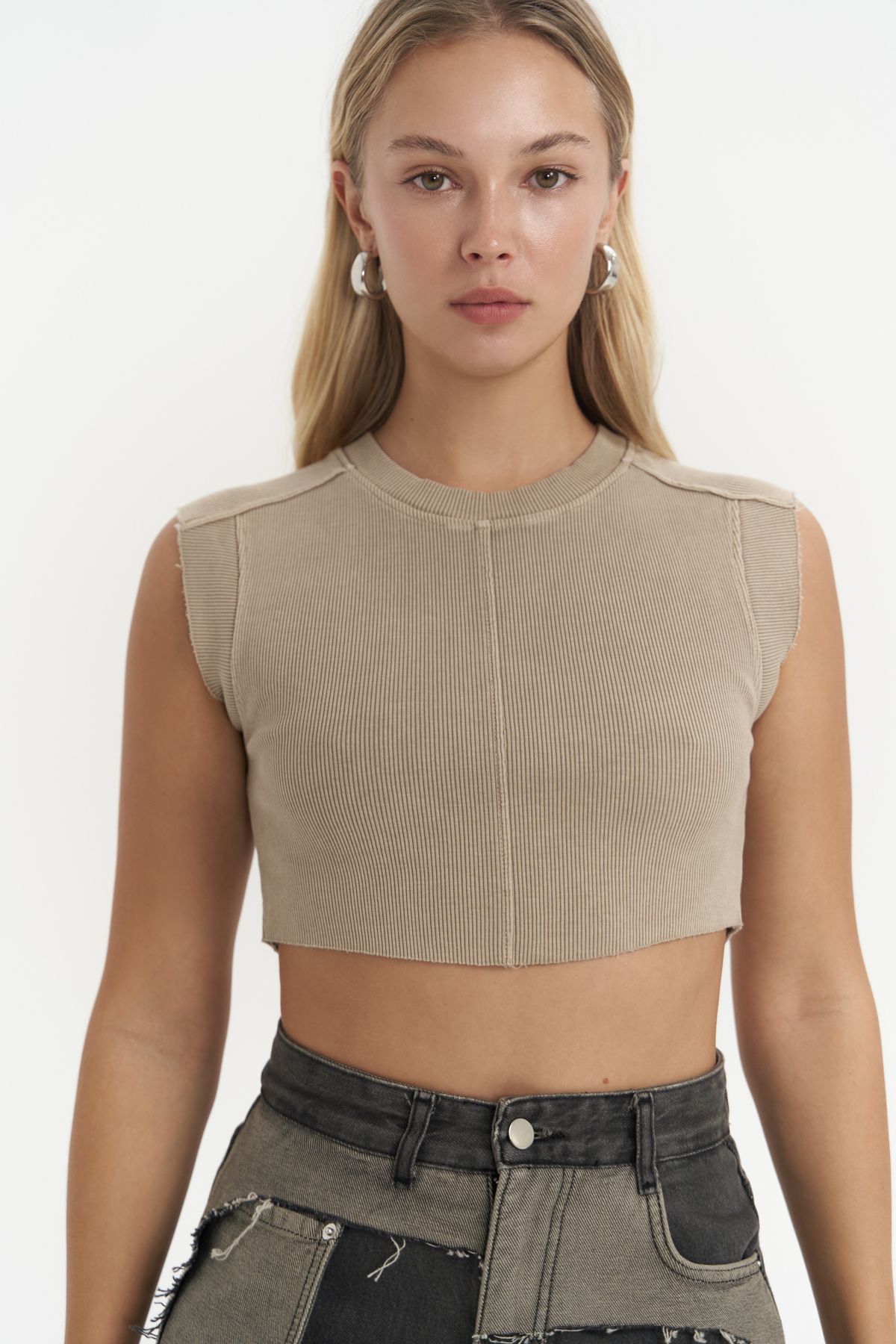 MAİ COLLECTİON-Swipe Khaki Washable Crop 2