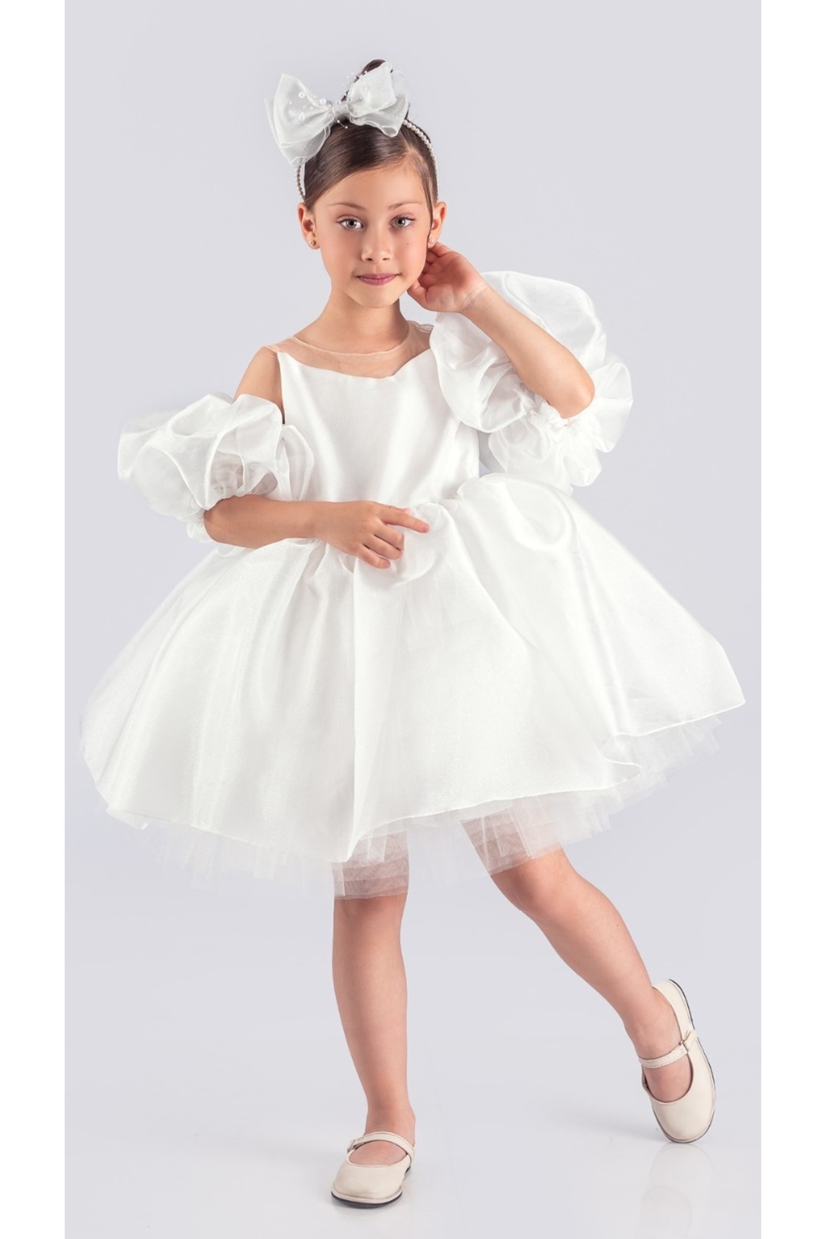 Mnk Baby&Kids Miss California Kız Çocuk Abiye MNK0594 BEYAZ fotoğrafı 3 (önizleme)