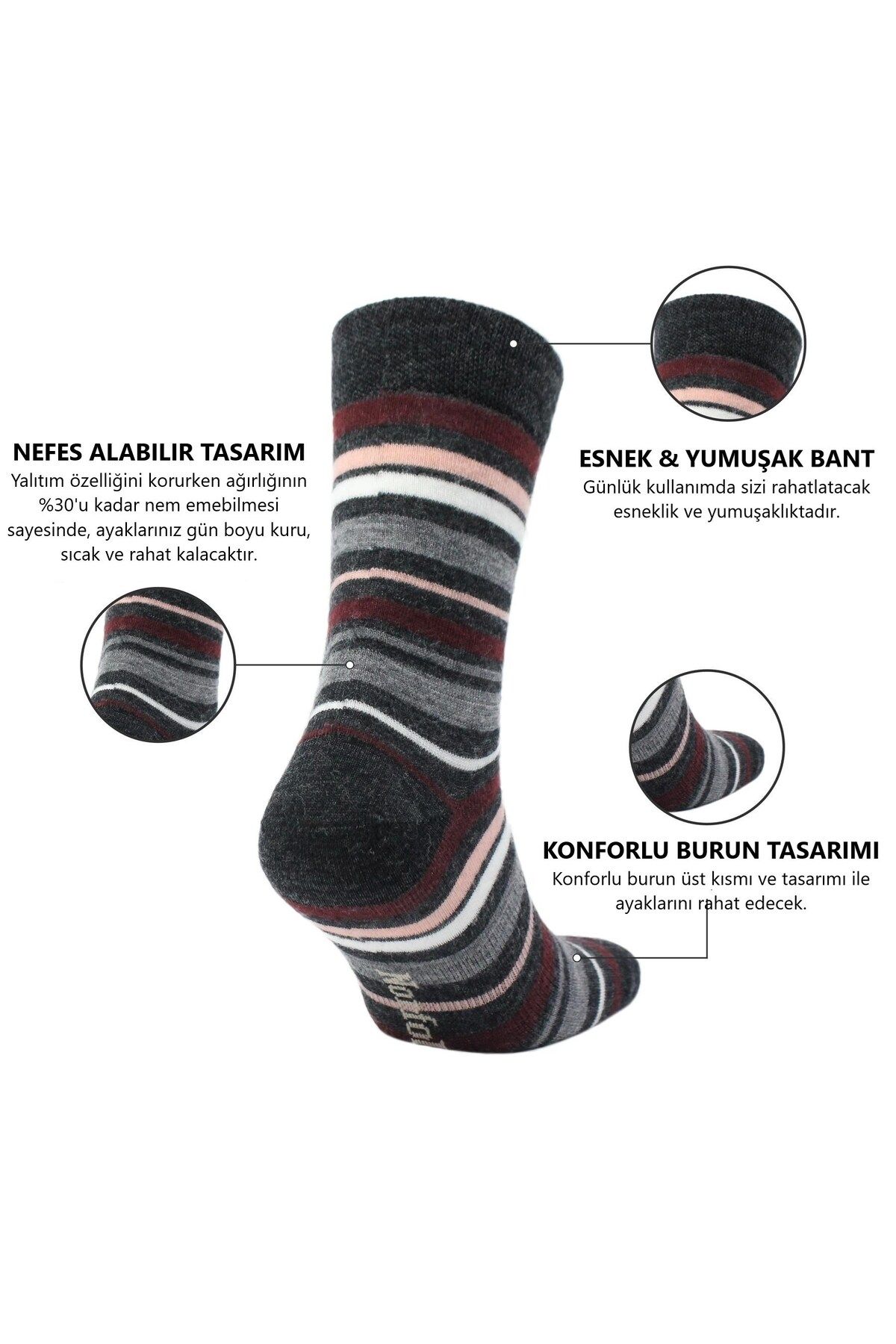 NORFOLK-Stockholm Merino Premium Gray Striped Wool Thin Knit Casual Socks - Pack of 3 4