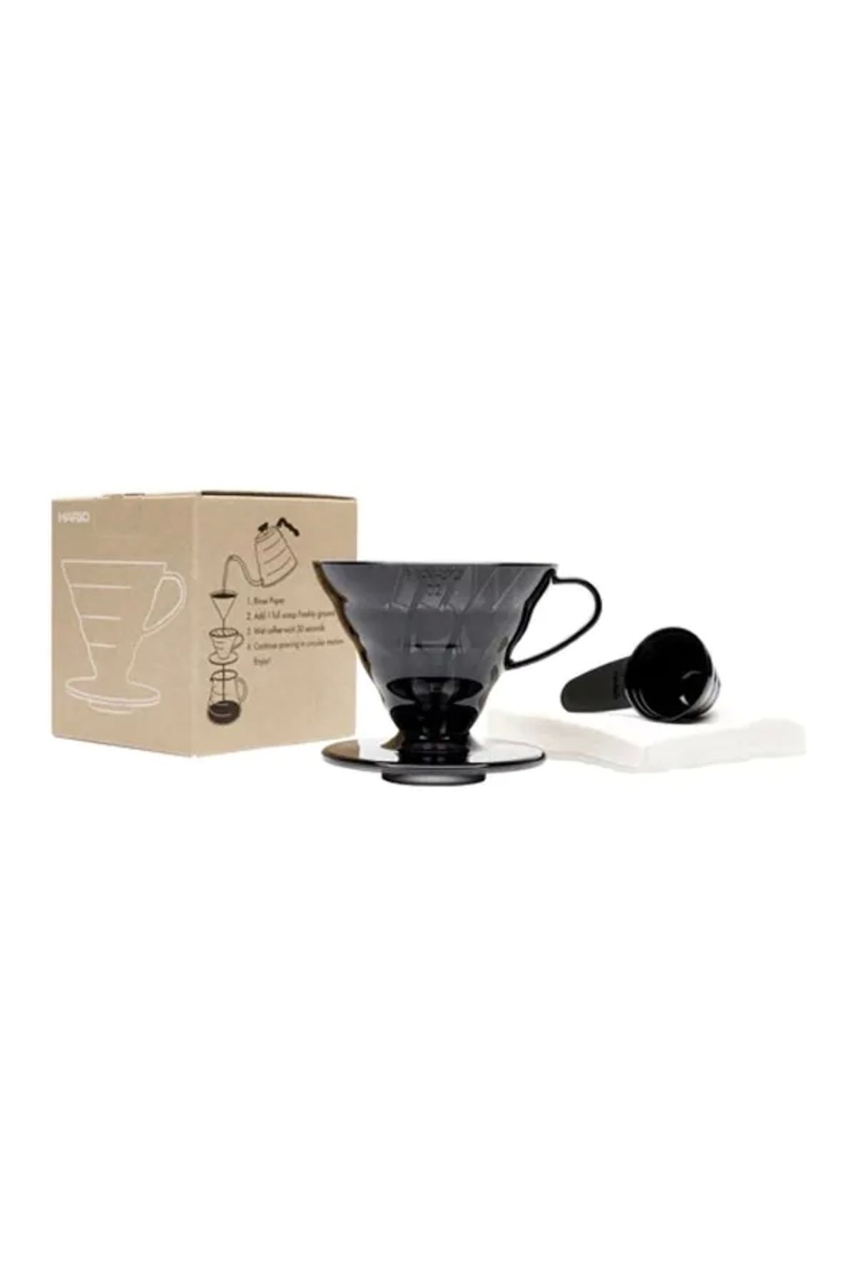 Hario V60 02 Siyah Şeffaf Plastik Dripper Ve 40’lı Filtre Kağıdı Seti