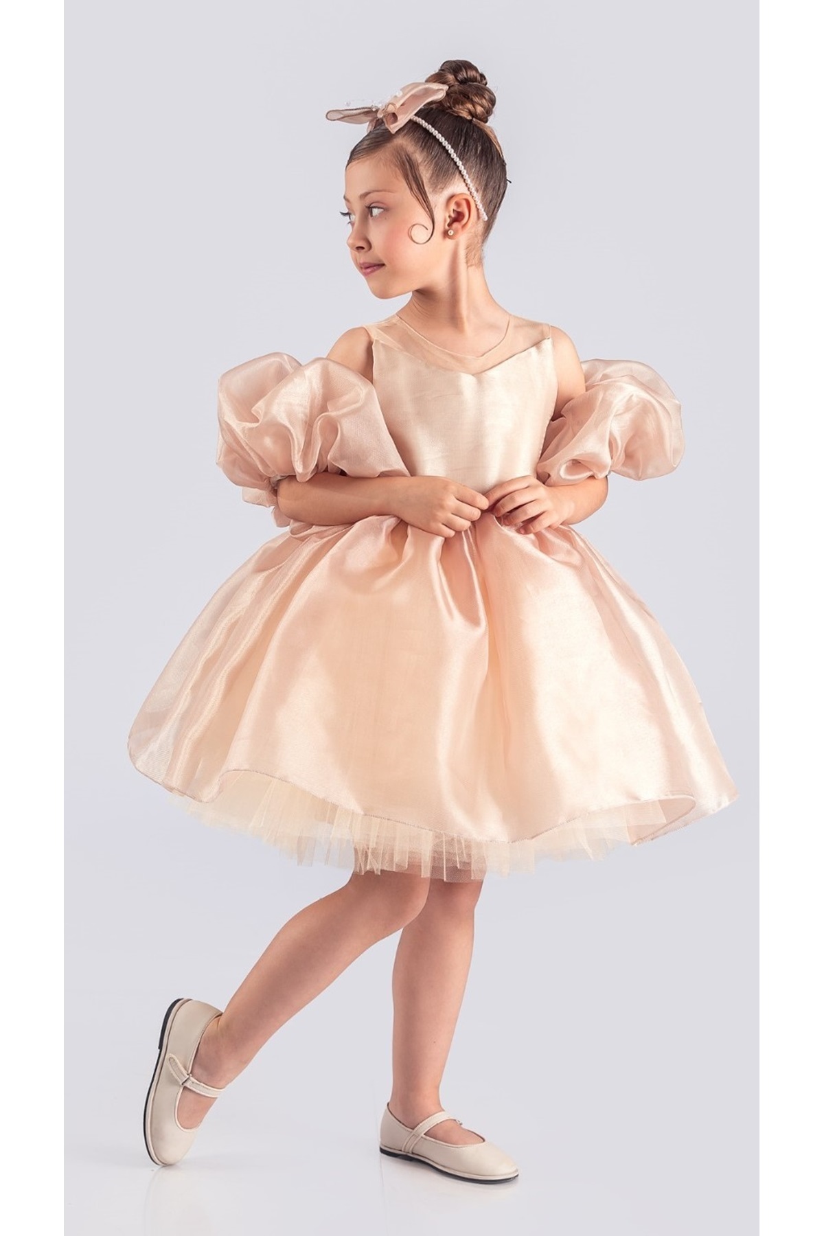 Mnk Baby&Kids Miss California Kız Çocuk Abiye MNK0594 KREM fotoğrafı 2 (önizleme)