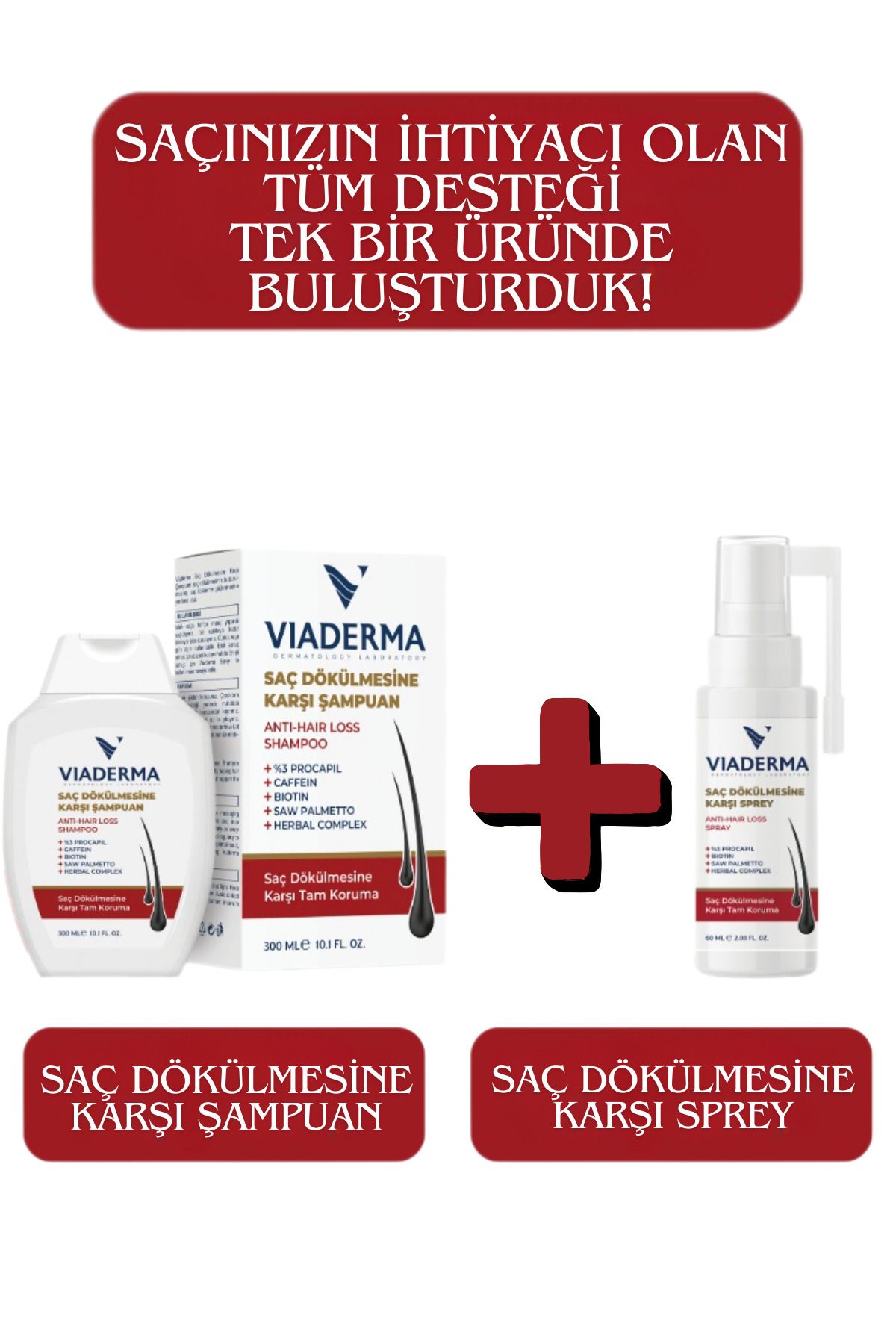 Viaderma Saç Dökülmesine Karşı Şampuan 300 ml + Saç Dökülmesine Karşı Saç Spreyi 60 Ml Günlük Kullanım