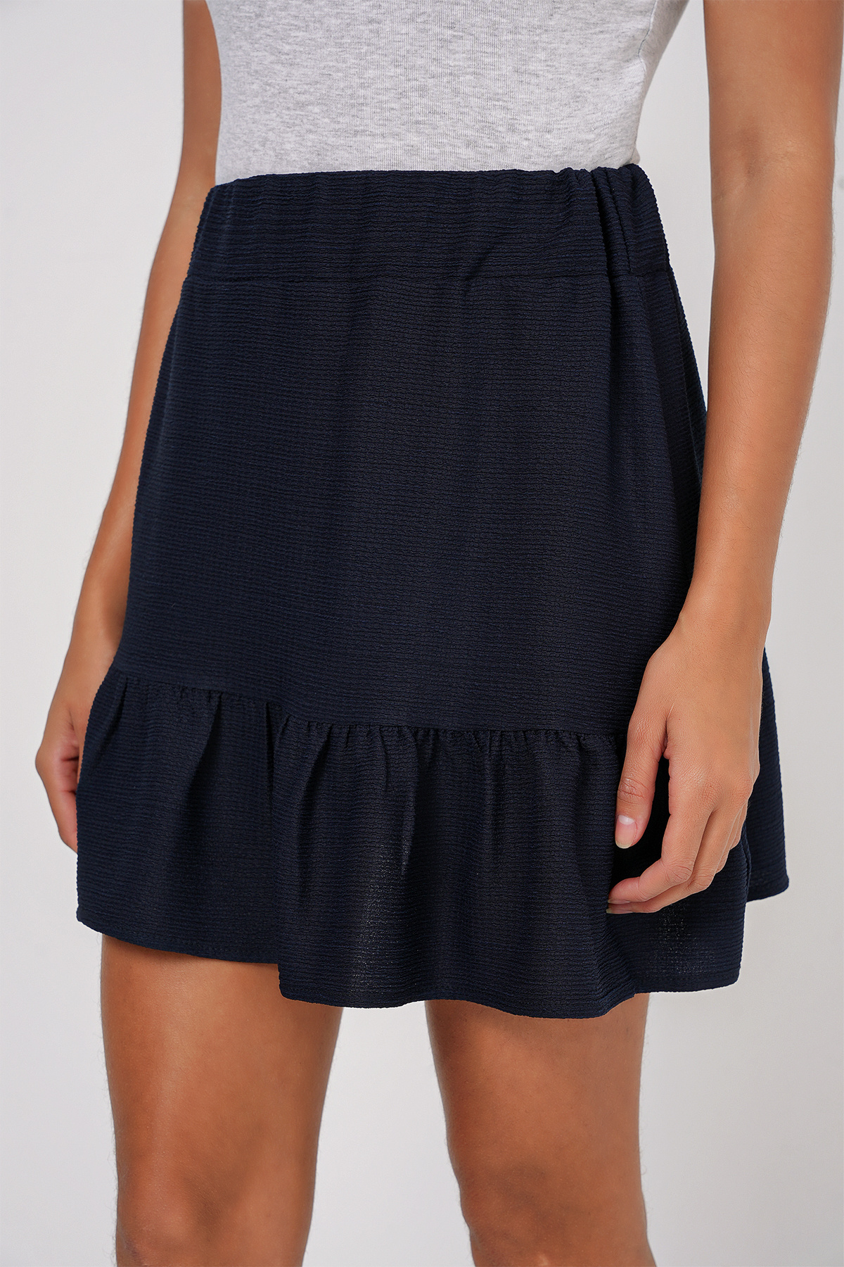 Bigdart-1884 Knitted Mini Skirt - Navy Blue 4