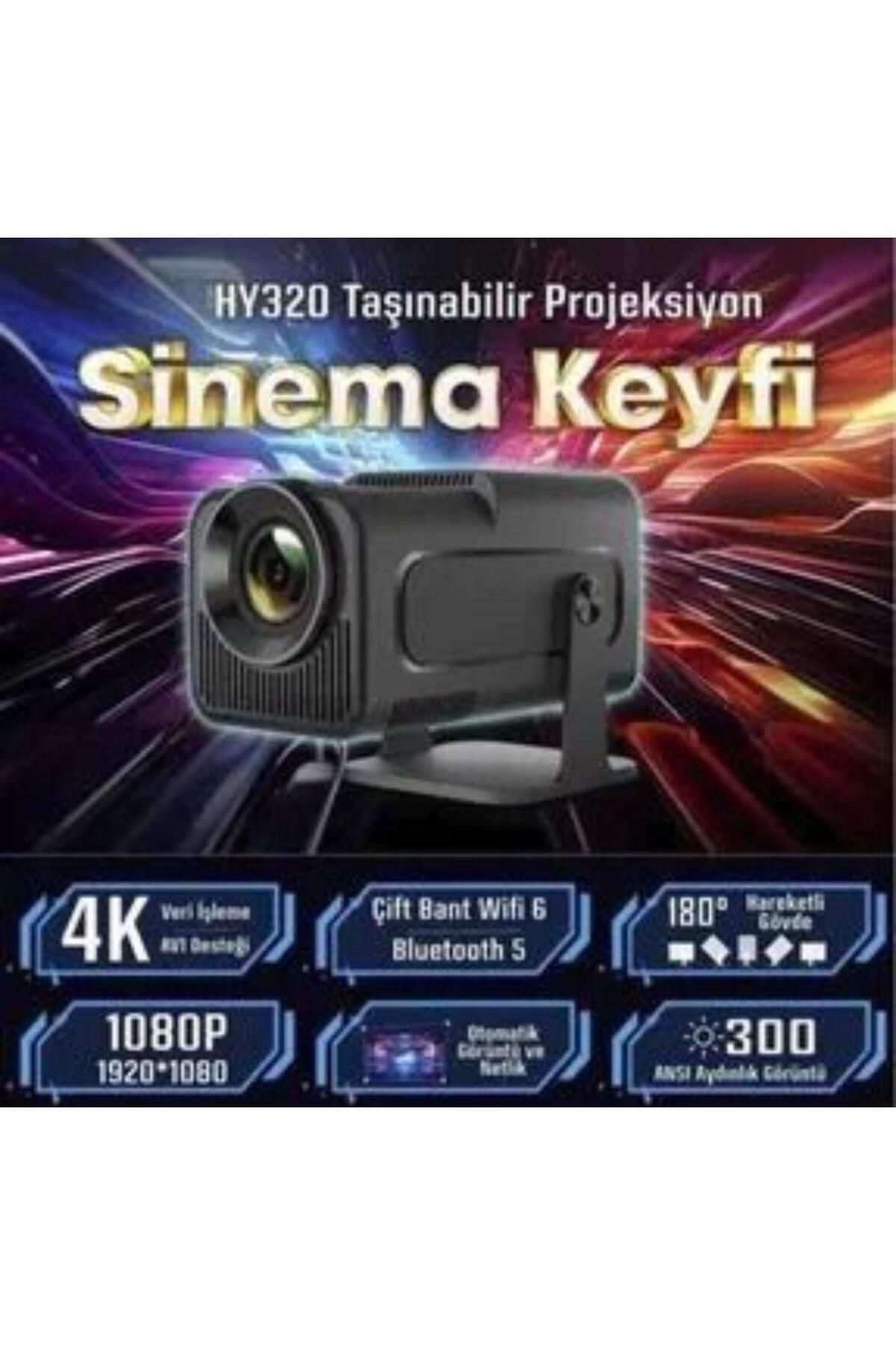 LENSUN Hy320 Mini Siyah Taşınabilir Sinema Projektörü 4k 1080p  Bluetooth Android Projeksiyon