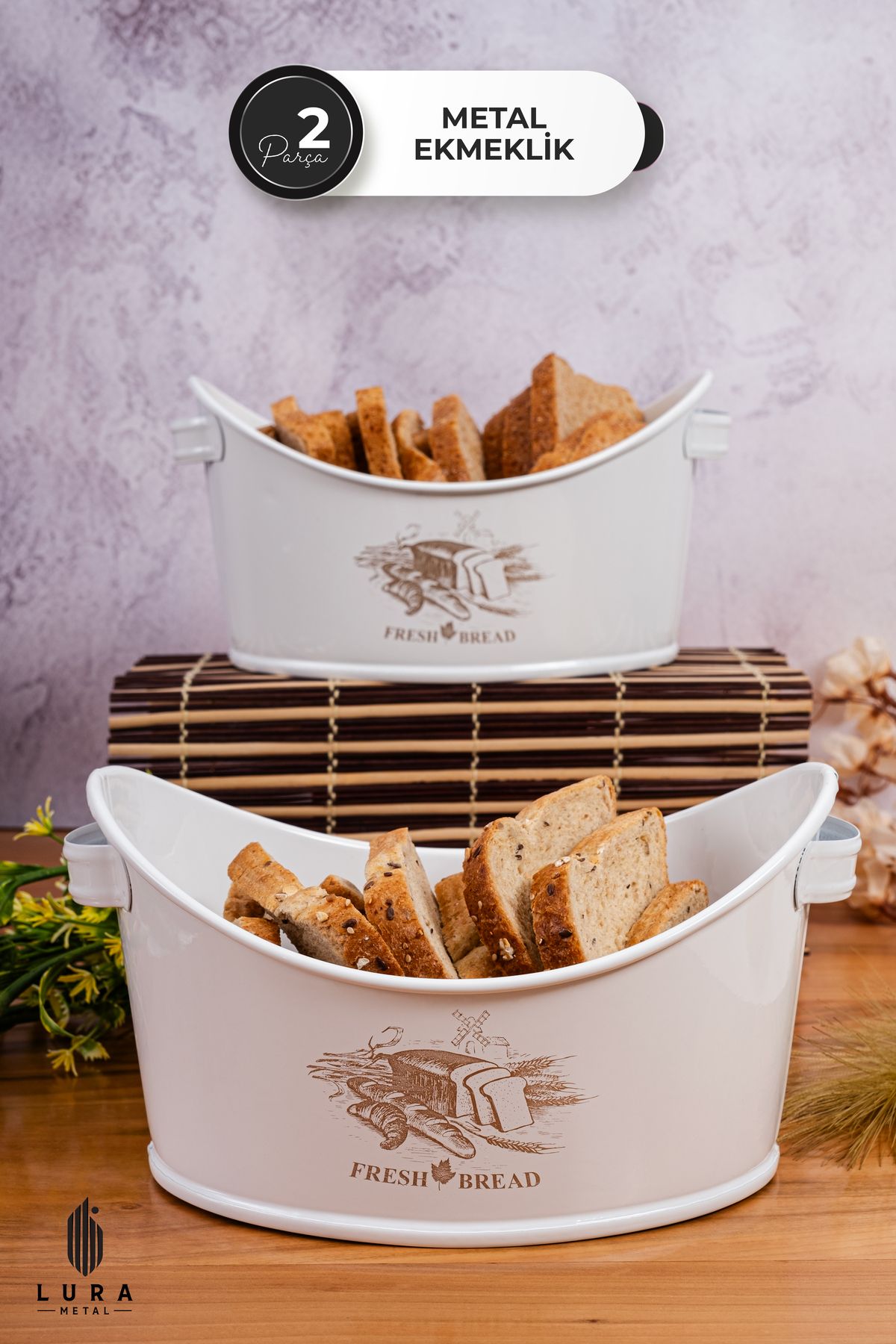 Skygo-2-Piece White Boat Bread Basket - 23X13 cm Modern and Practical Bread Box 2