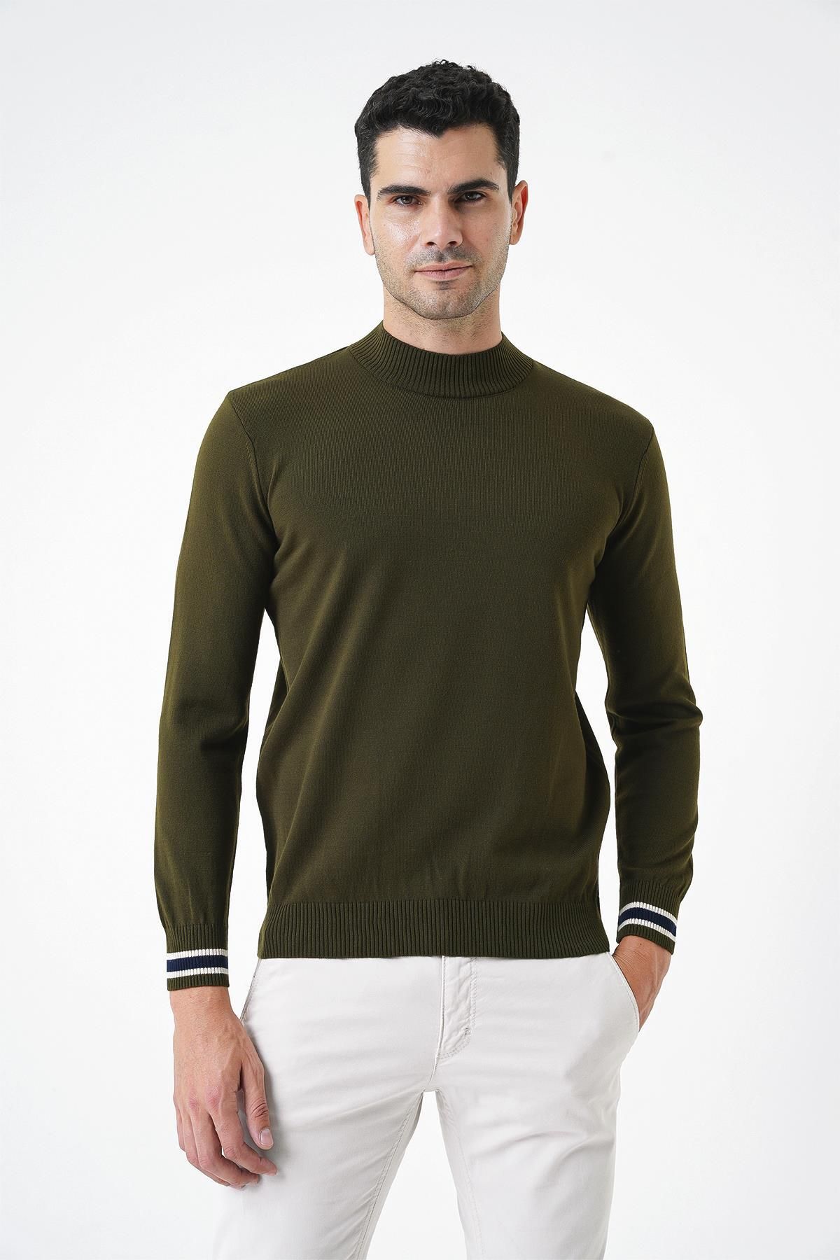 CHUBA-Men's Khaki Half Fisherman Knitwear Sweater 20w153 4