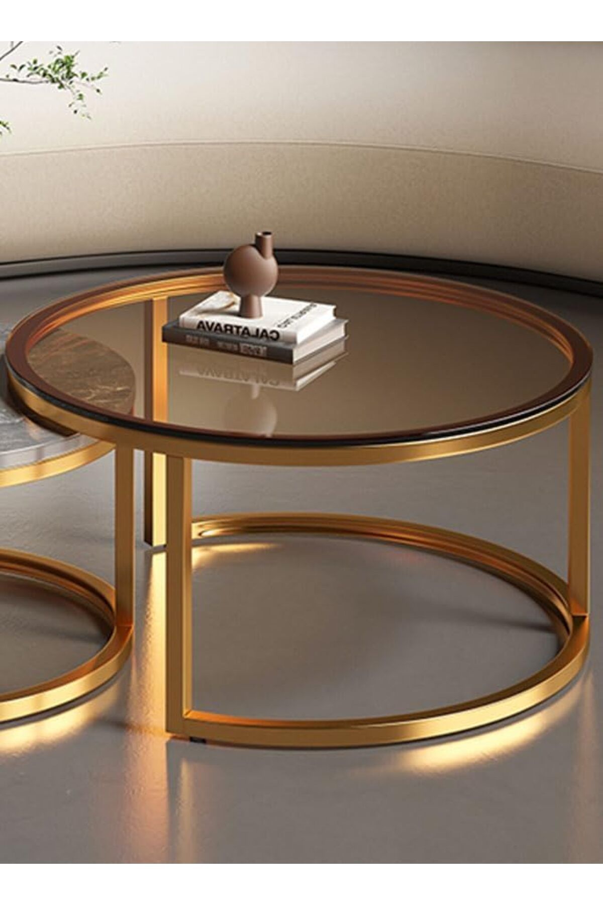 Generic-Set Of 2 Modern Round Nesting Coffee And Snack End Table With Metal Frame 5