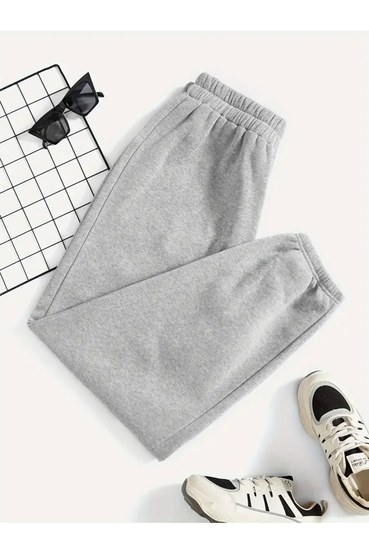 Brooklyn Baskılı Kapşonlu Eşofman Altı Oversize Boyfirend — خاکستری broolynBaskılı.