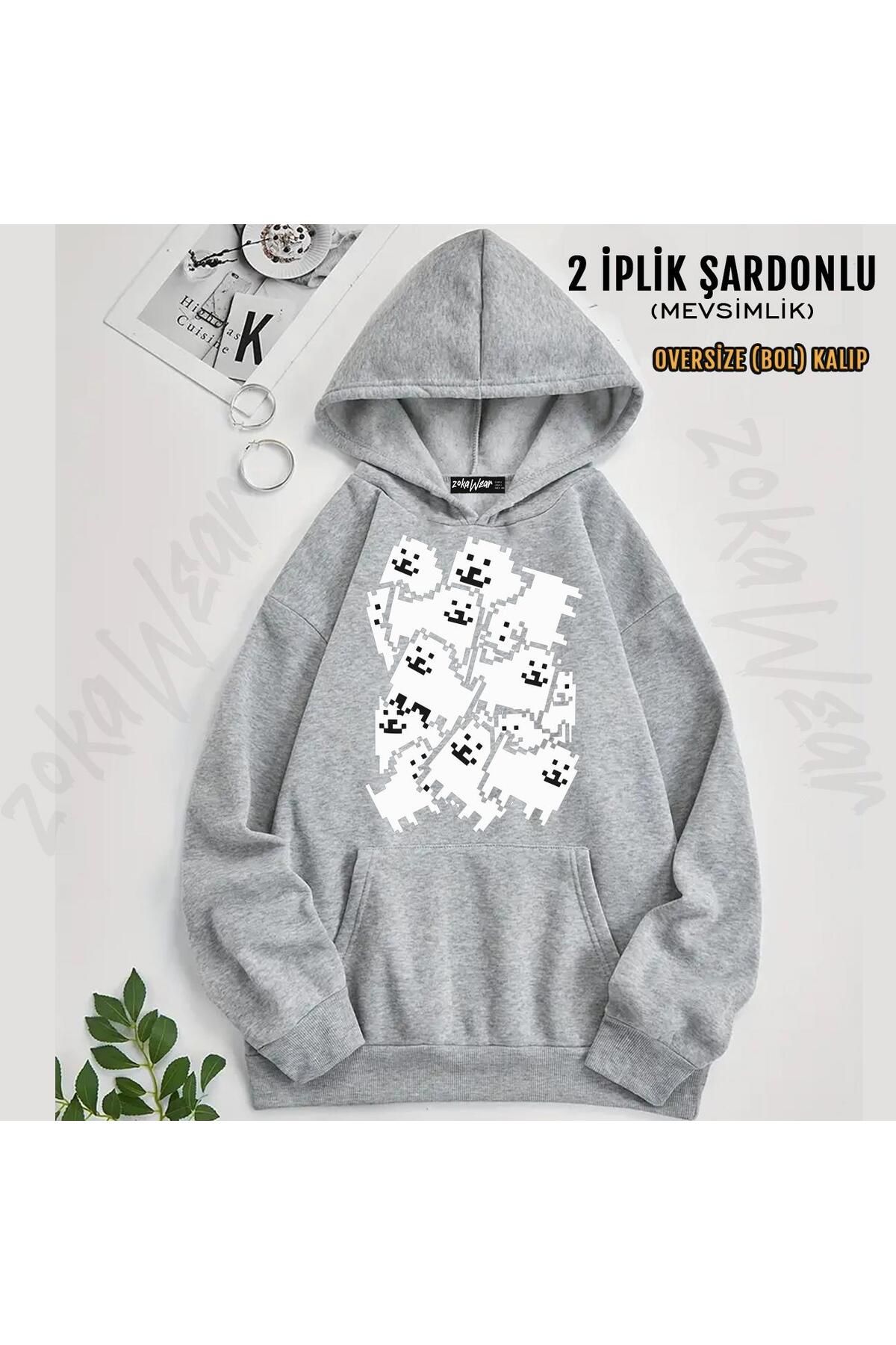 ZOKAWEAR Hanorac Supradimensionat Cu Glugă Cu Imprimeu Undertale Yearying Dog (2 Fire) Unisex - S/M