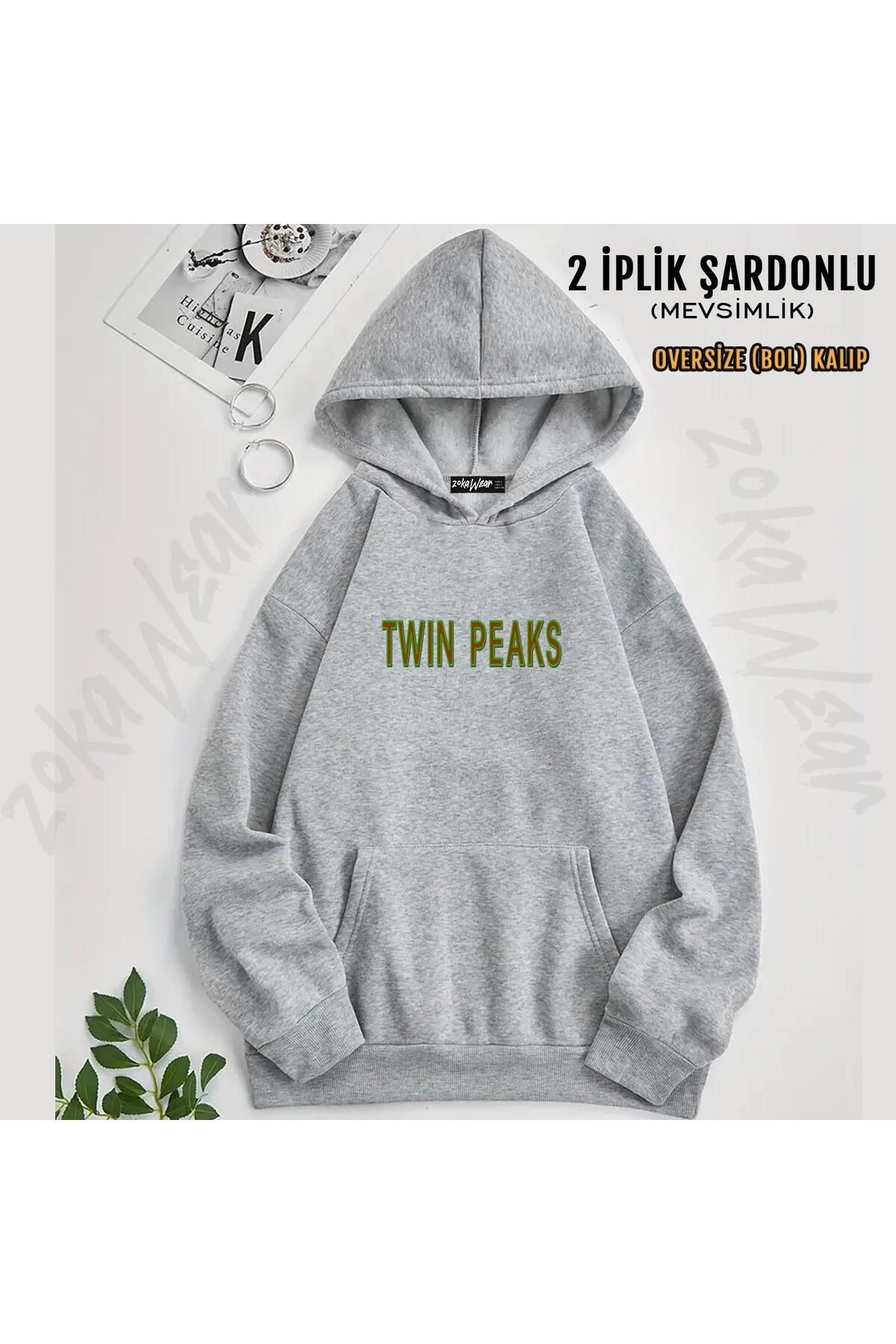 ZOKAWEAR Hanorac Supradimensionat Cu Glugă Cu Imprimeu Twin Peaks (2 Fire) Unisex - L/XL