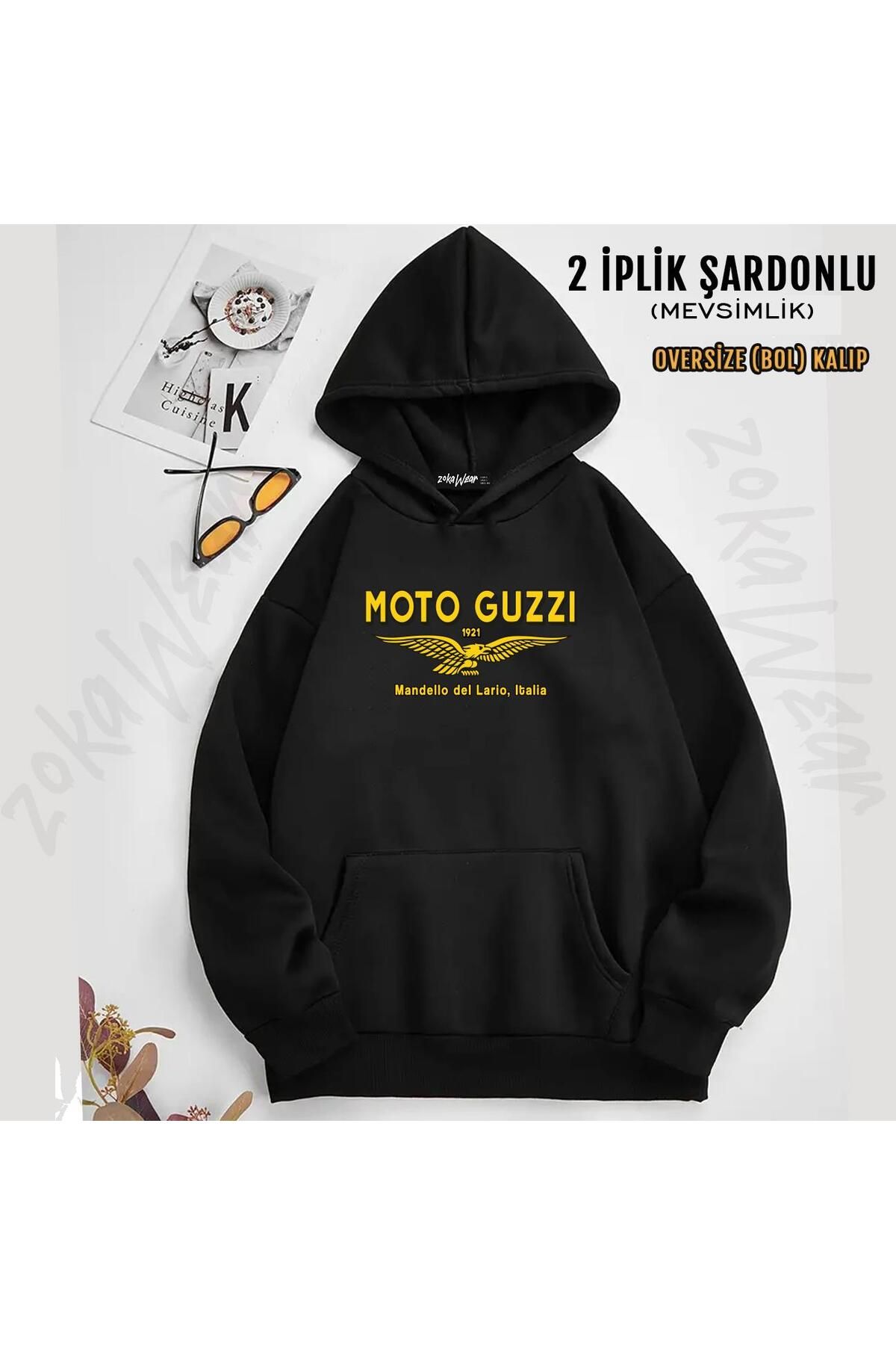ZOKAWEAR Moto Guzzi. Mandello Del Lario. Hanorac Cu Glugă Imprimat 1921 (2 Fire) Unisex - L/XL