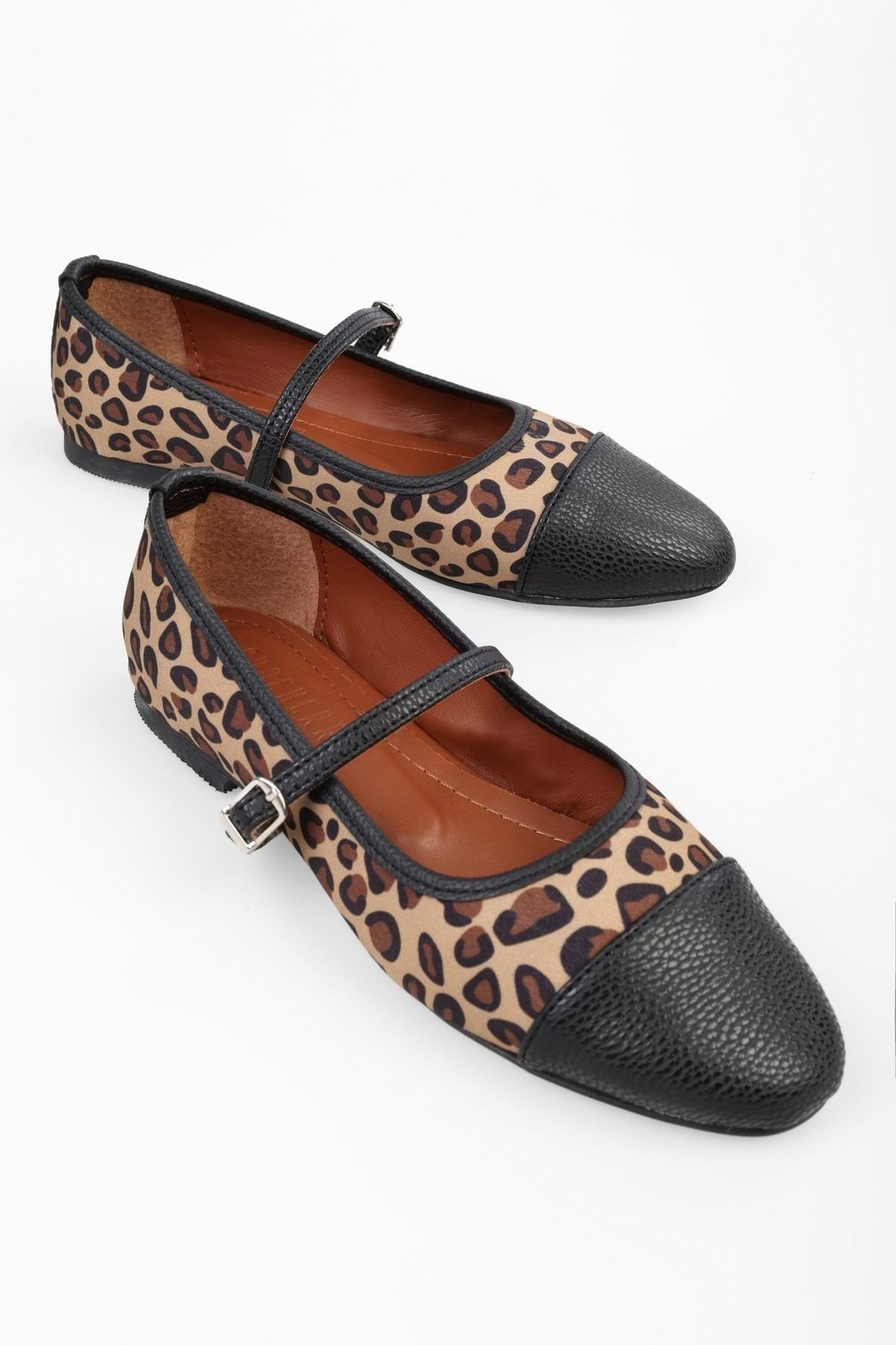 Shoeberry-Women's Marny Leopard Patterned Belt Adjustable Ballerinas 1