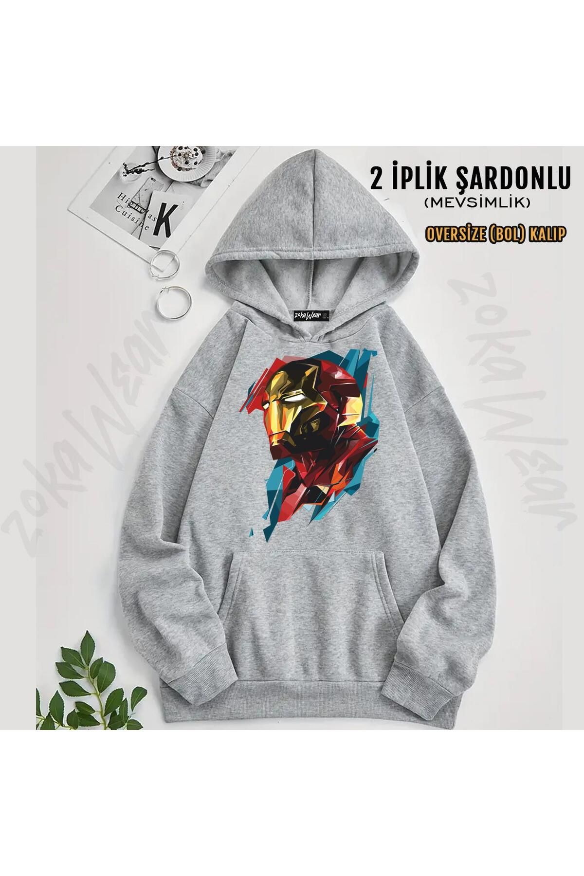 ZOKAWEAR Hanorac Supradimensionat Cu Glugă Cu Imprimeu Iron Man (2 Fire) Unisex - S/M