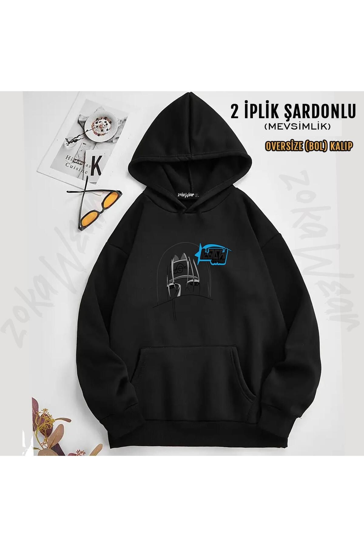 ZOKAWEAR Hanorac Cu Glugă Cu Imprimeu Naruto Itachi Uchiha (2 Fire) Unisex - S/M