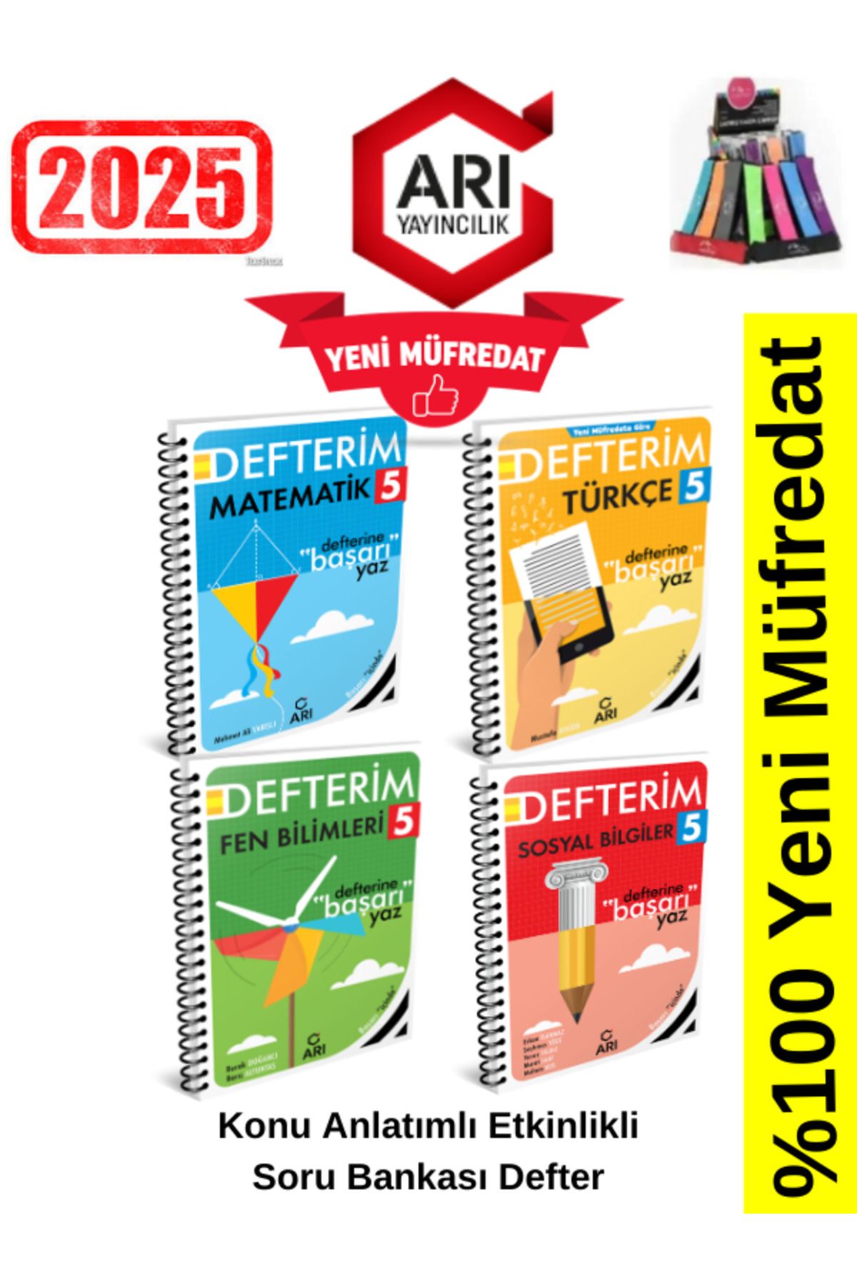 Arı Yayıncılık 2024-2025 Müfredat 5.Sınıf Tüm Dersler (4 Kitap)Konu Anlatımlı Etkinlik Defter+Kalemlik