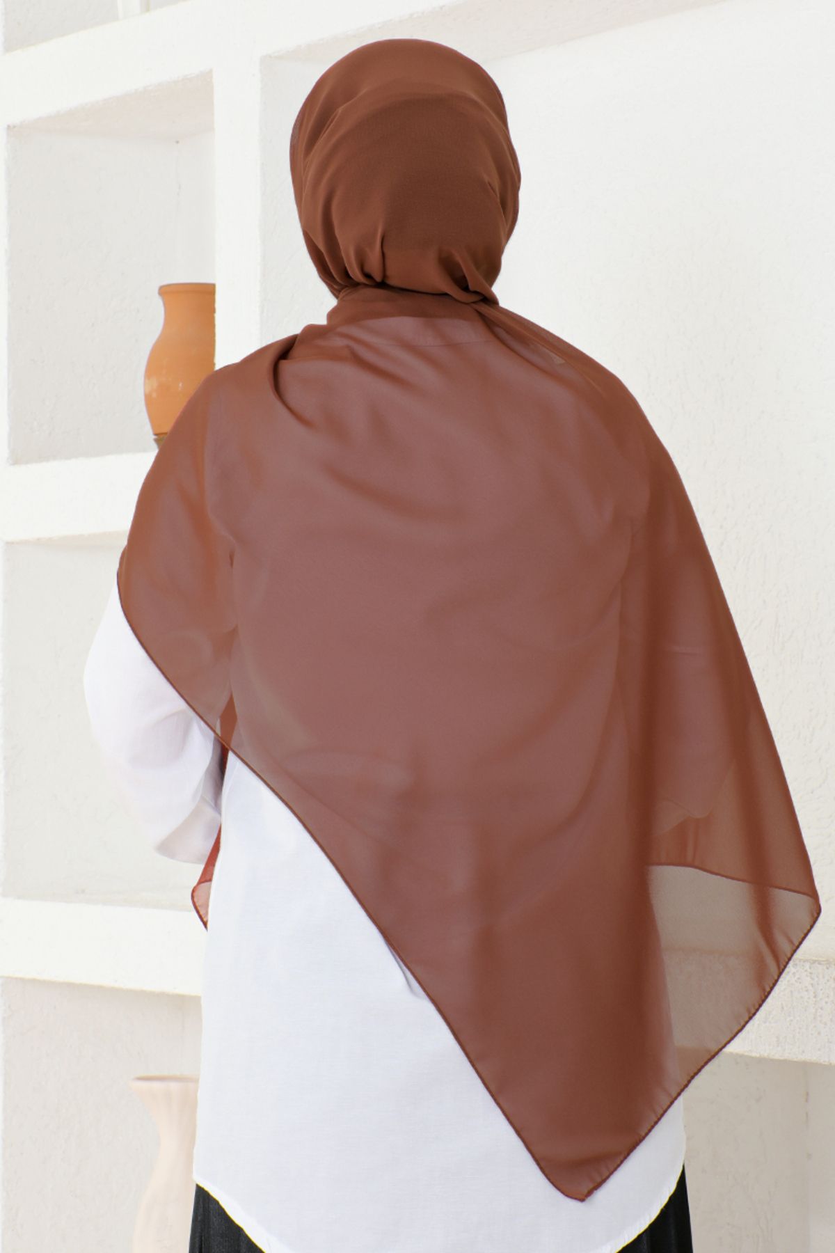 ModaMerve-Tan Colored Chiffon Shawl - Nya053-001 3