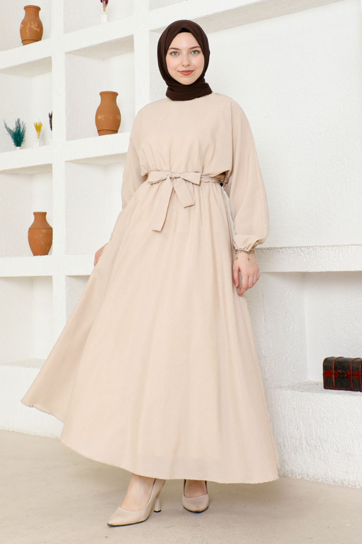 ModaMerve-Latte Belted Dress - End5415 3