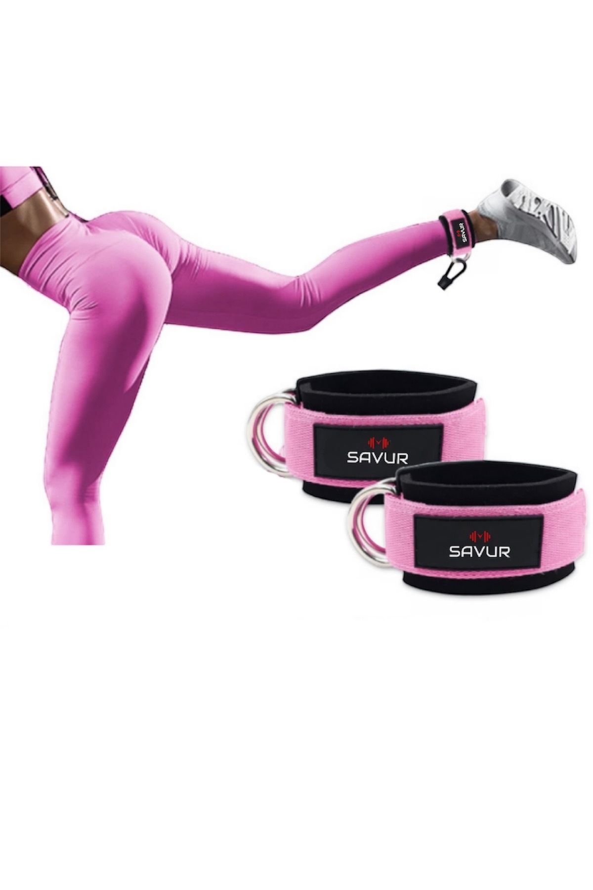 SAVUR Professional Ankle Strap - Ayak Bileği Kayışları, Fitness Ayak Bilekliği Çift Demirli-2 Adet