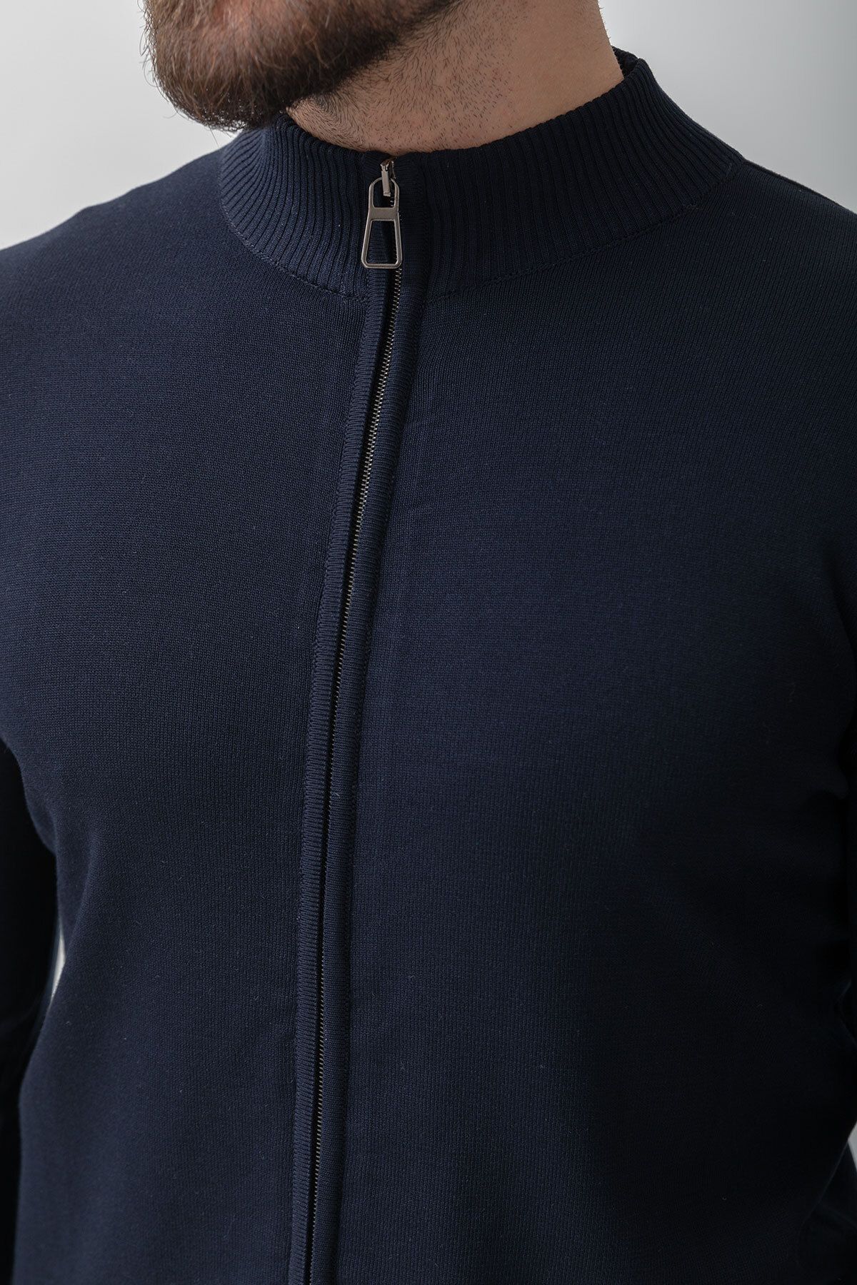 Mcr-Navy Blue Slim Fit Men's Cardigan - Half Turtleneck 2