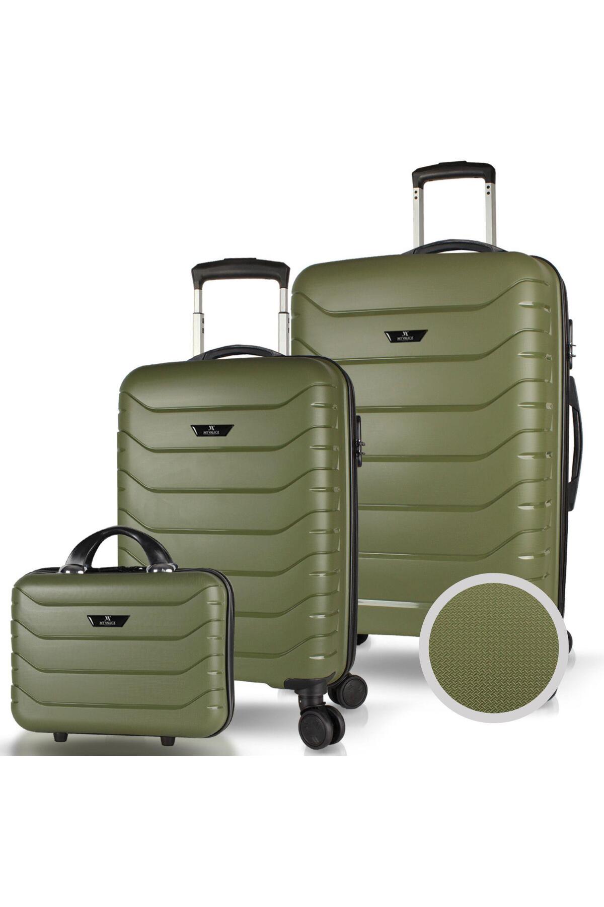 Solid PP Polypropylene Unbreakable Makeup Cabinet and Medium Size Khaki 3-Piece Luggage Set