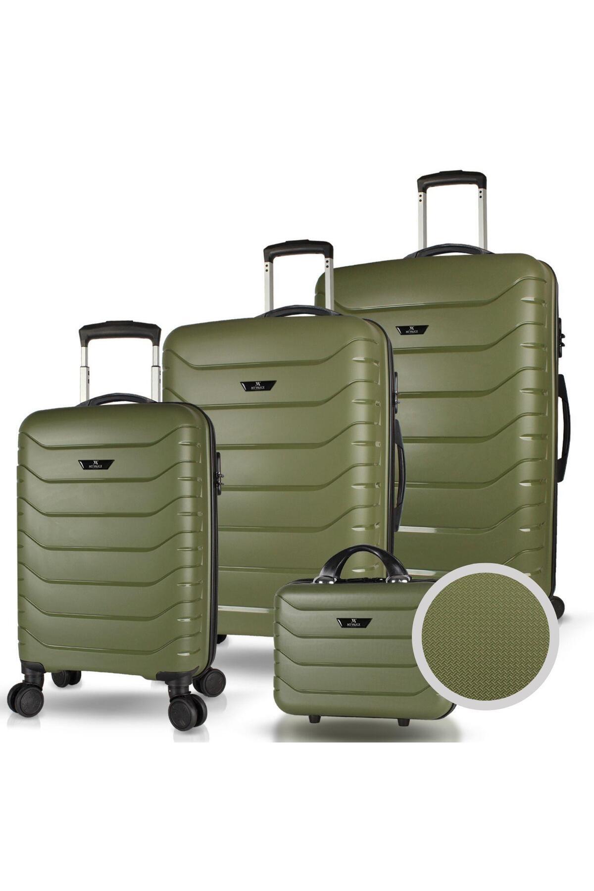 Solid PP Polypropylene Unbreakable Cabinet Medium Large and Makeup Size Khaki 4-Pack Luggage Set