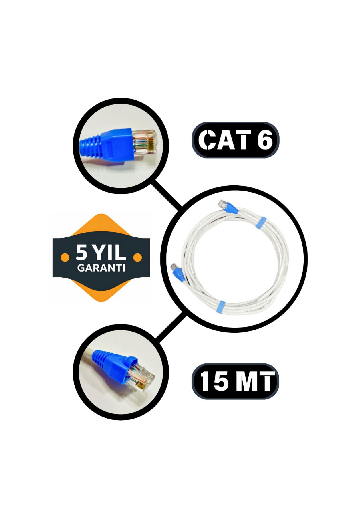 TEKMAKG Cat 6 Yüksek Performanslı Ethernet Kablosu - 15 METRE - 5 Yıl Garanti