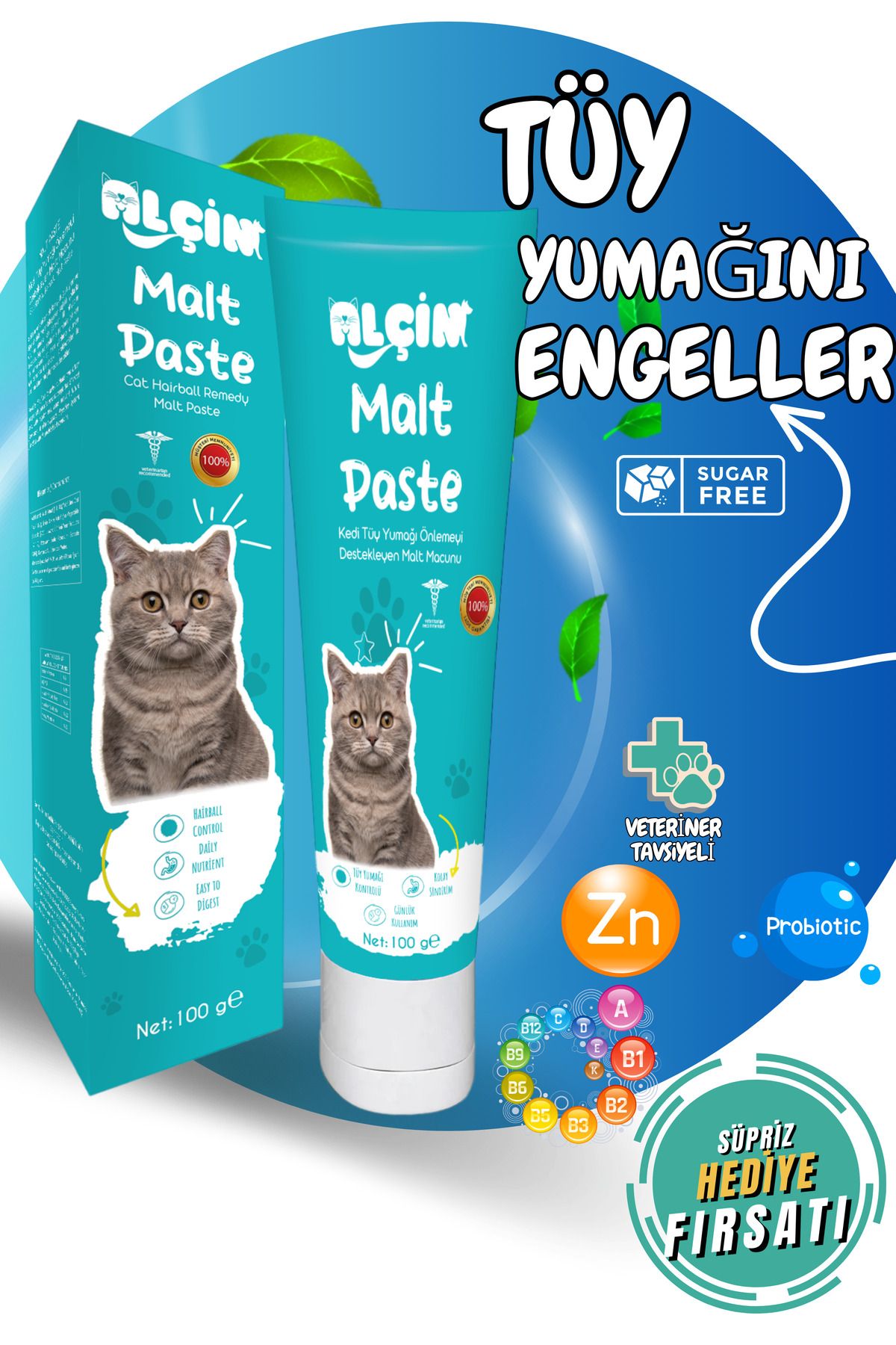 ALÇİN Kedi Maltı Macun 100 G Kediler İçin Tüy Yumağı Önleyici Tüy Yumağı Karşıtı Malt Macun