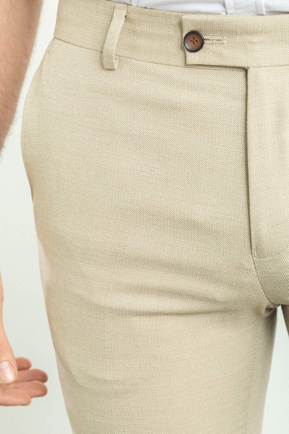 Mcr-Patterned Beige Slim Fit Classic Men's Trousers 2