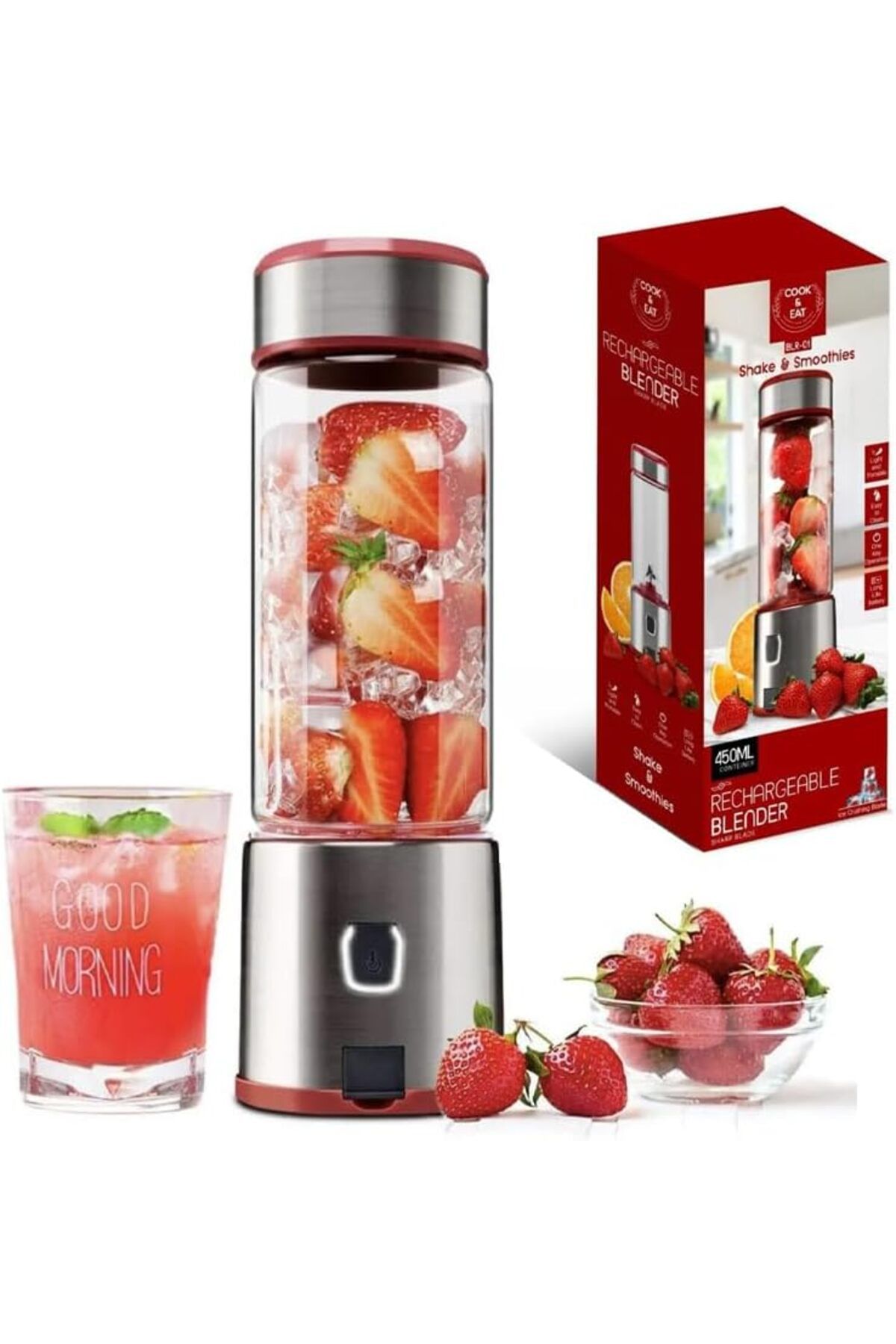 STOREMAX Şarjlı 450 ml Hacimli Paslanmaz Çelik 6 Bıçaklı Buz Kırabilen Kişisel Blender, Spor, Bebek,