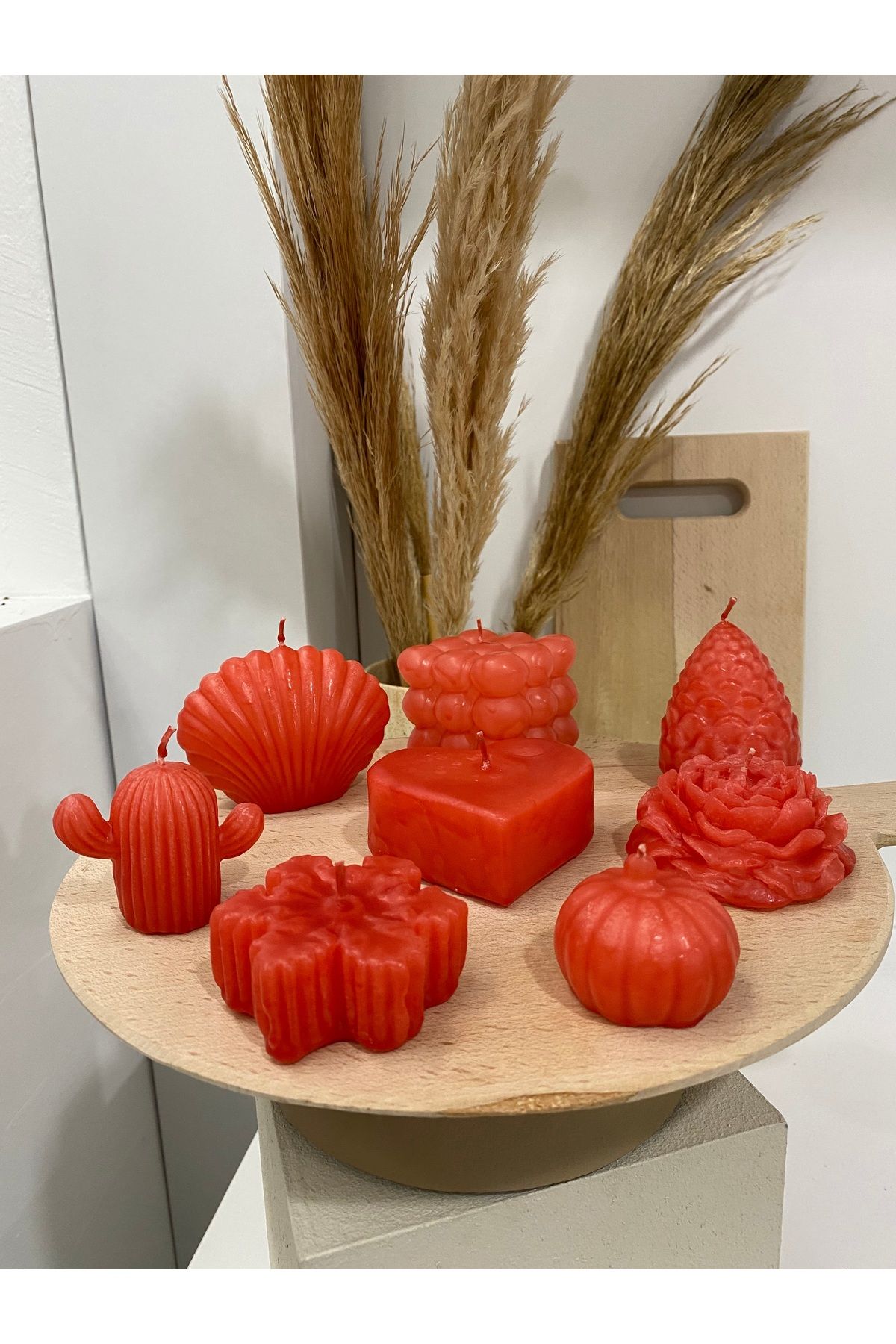 Saatistan Kırmızı Mum Seti, Frambuaz Kokulu, Yılbaşı ve Noel İçin, 8'li Paket