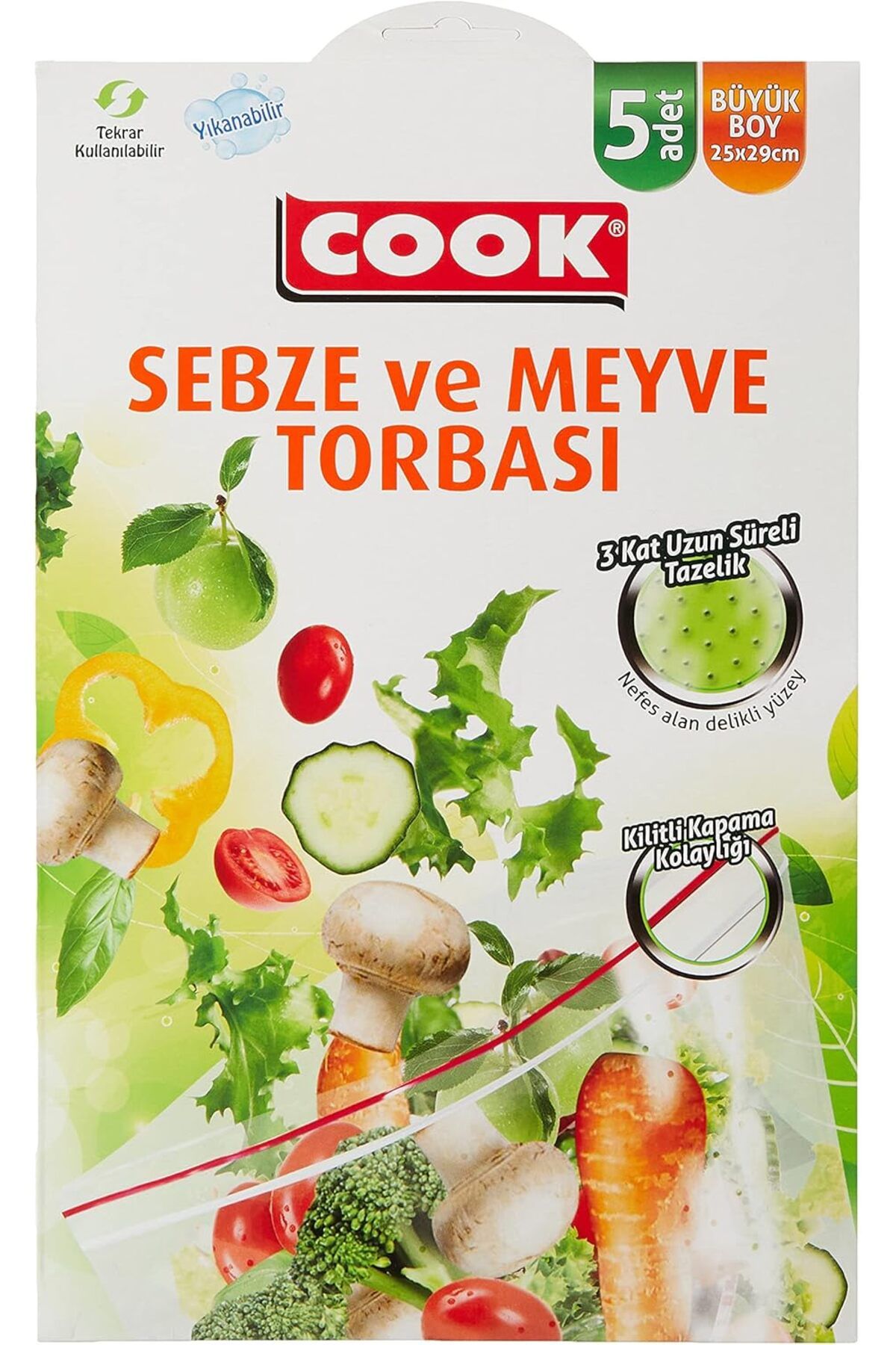 STOREMAX efshopx Kilitli Sebze Meyve Torbası, Büyük Boy 25 x 29 cm (5 Adet/Kutu içi) NewDesingx 1002192