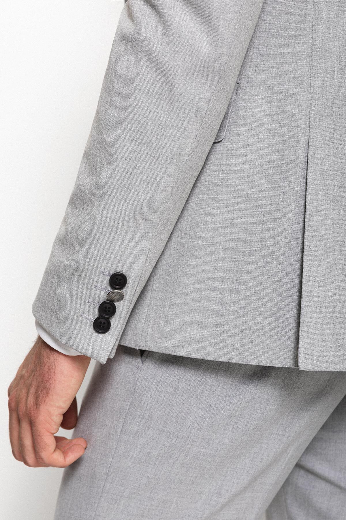 Düz Slim Fit Mono Yaka Klasik Erkek Takım Elbise Gri - 40761.21Y — رنگارنگ — تصویر 6 از 6