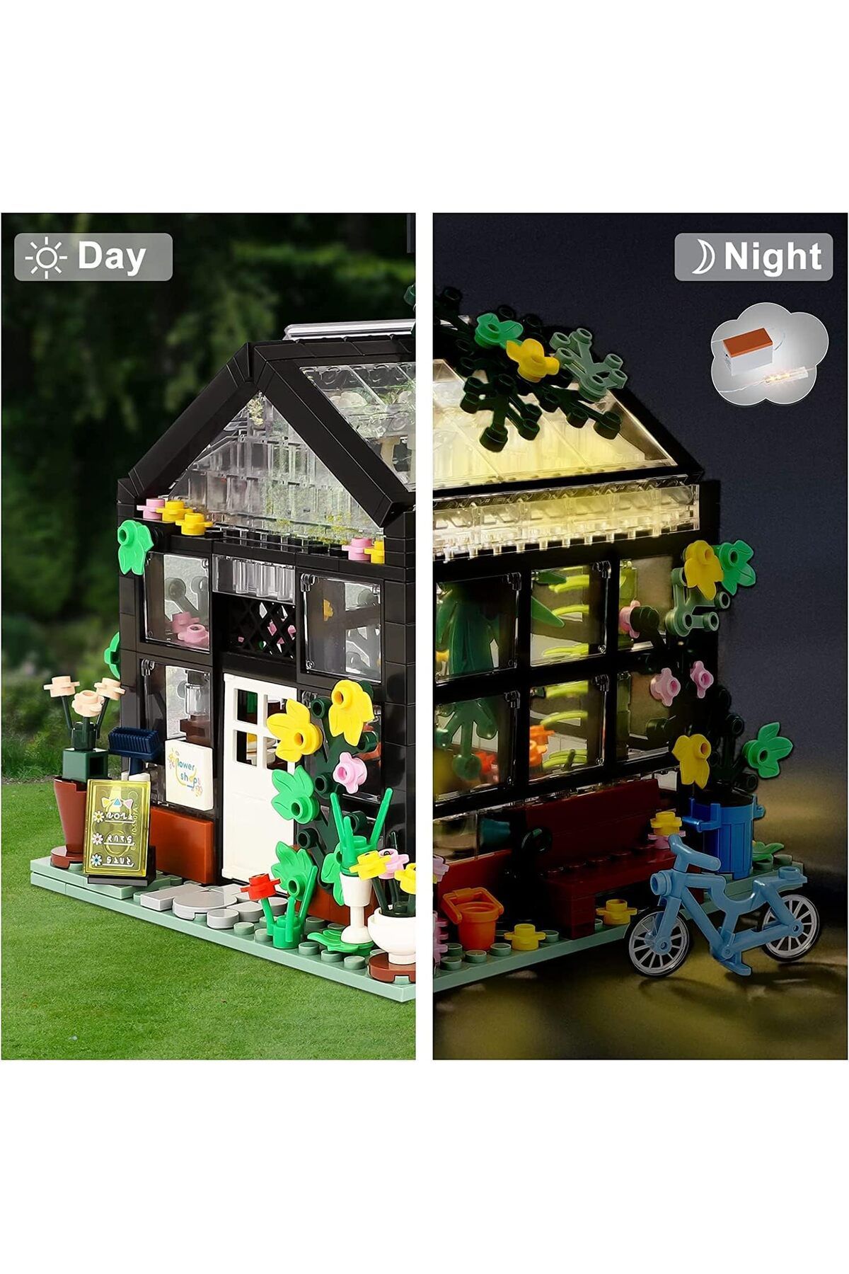 Yelajoy-مجموعة مكعبات البناء، بيت الزهور، تحتوي على 579 مكعب بناء، مع أضواء LED، وتفاصيل واقعية 3