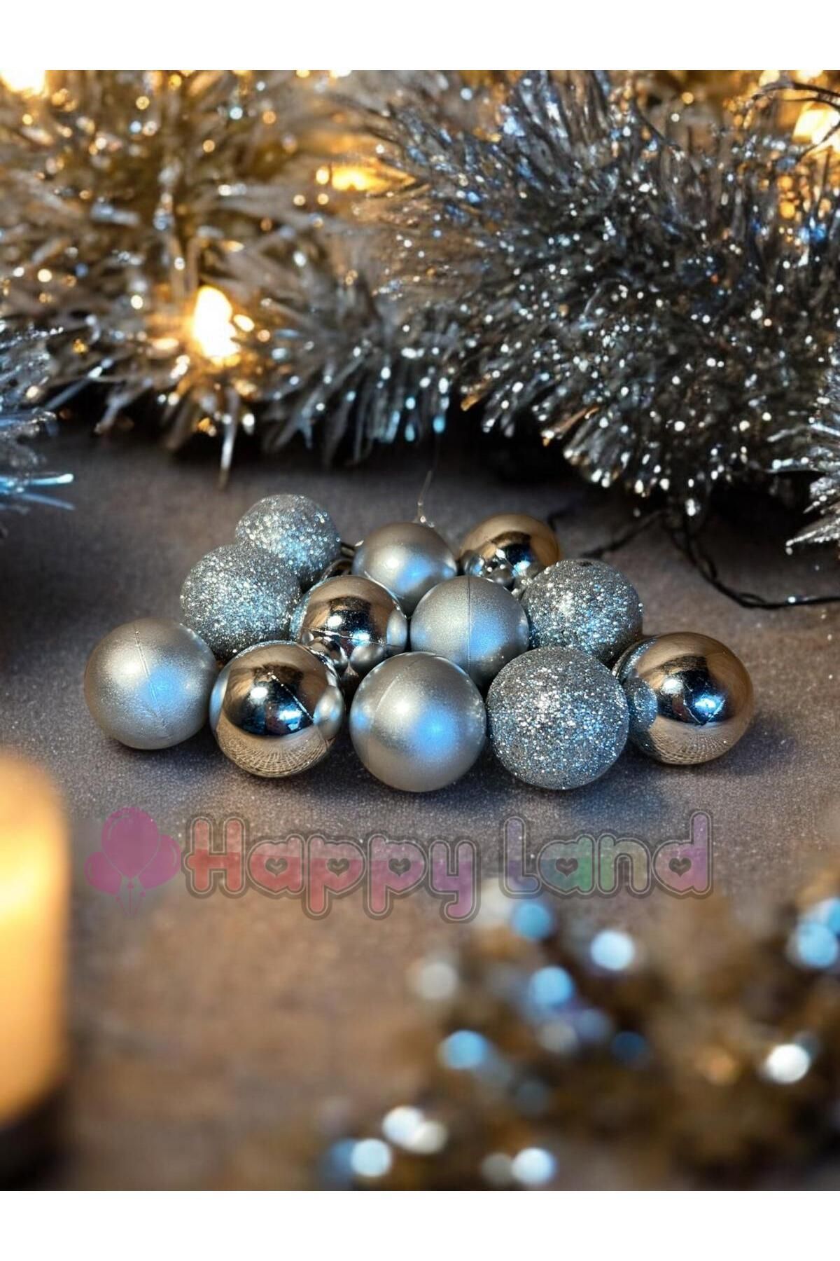 Happyland-Christmas Pine Tree Ornament 3 cm 12 Pieces Mini Silver Christmas Ball Silver Christmas Balls 2