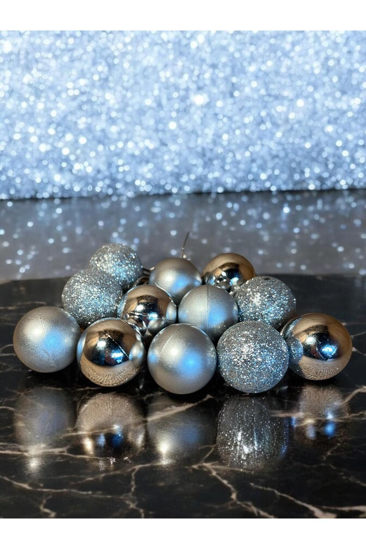 Happyland-Christmas Pine Tree Ornament 3 cm 12 Pieces Mini Silver Christmas Ball Silver Christmas Balls 1