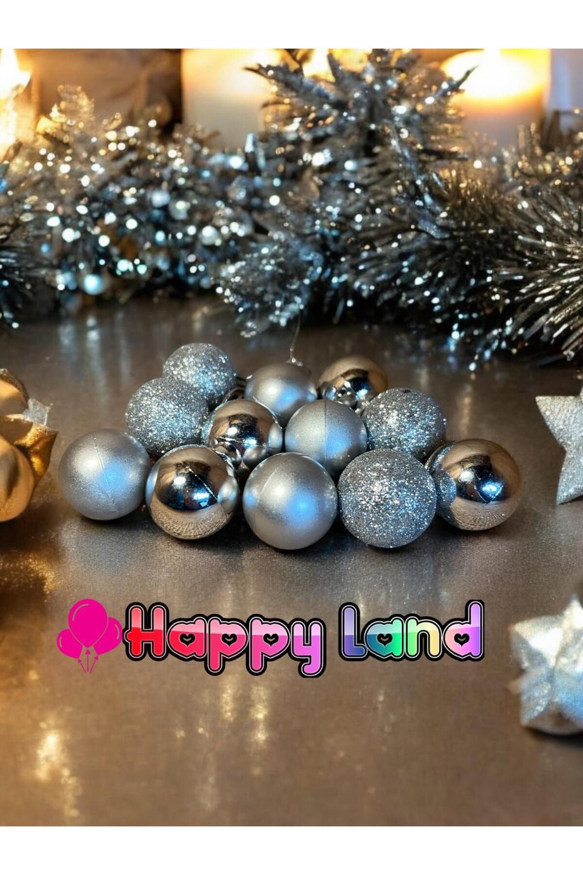 Happyland-Christmas Pine Tree Ornament 3 cm 12 Pieces Mini Silver Christmas Ball Silver Christmas Balls 3