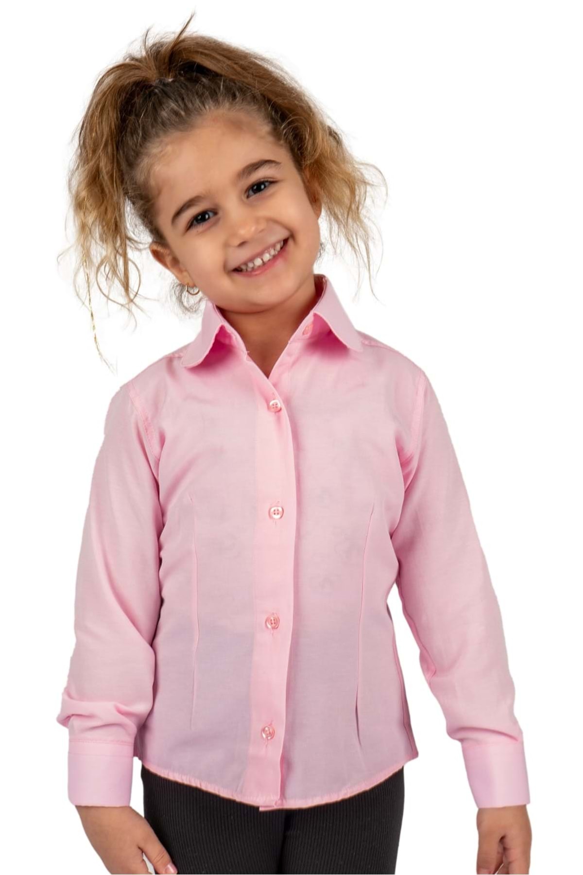 Mnk Baby&Kids Düz Renk Kız Çocuk Gömlek MNK0576 PEMBE fotoğrafı 4 (önizleme)