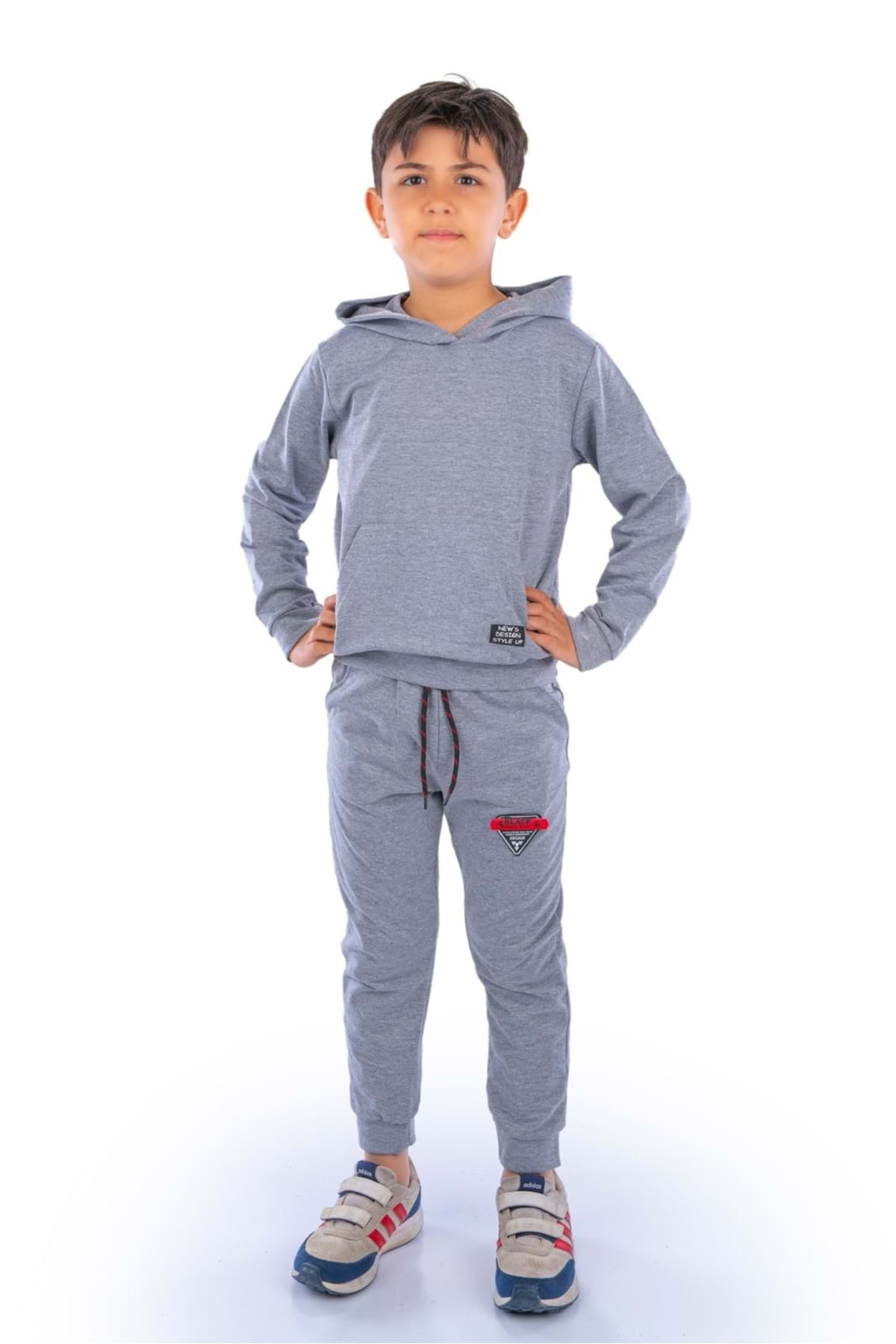 Minikadam New Design Kanguru Cepli Kapüşonlu Çocuk Eşofman MNK10073 GRİ fotoğrafı 2 (önizleme)