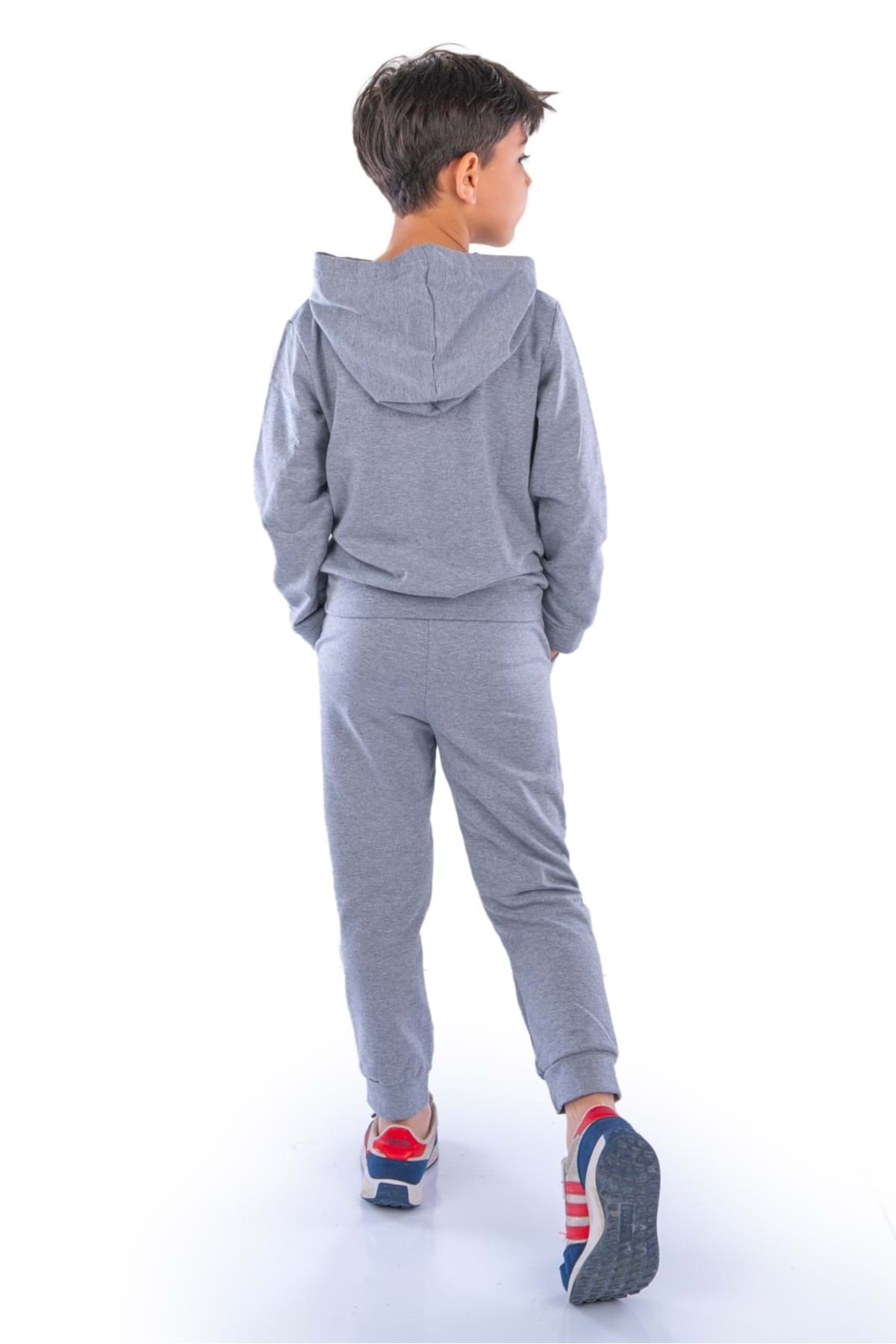 Minikadam New Design Kanguru Cepli Kapüşonlu Çocuk Eşofman MNK10073 GRİ fotoğrafı 4 (önizleme)
