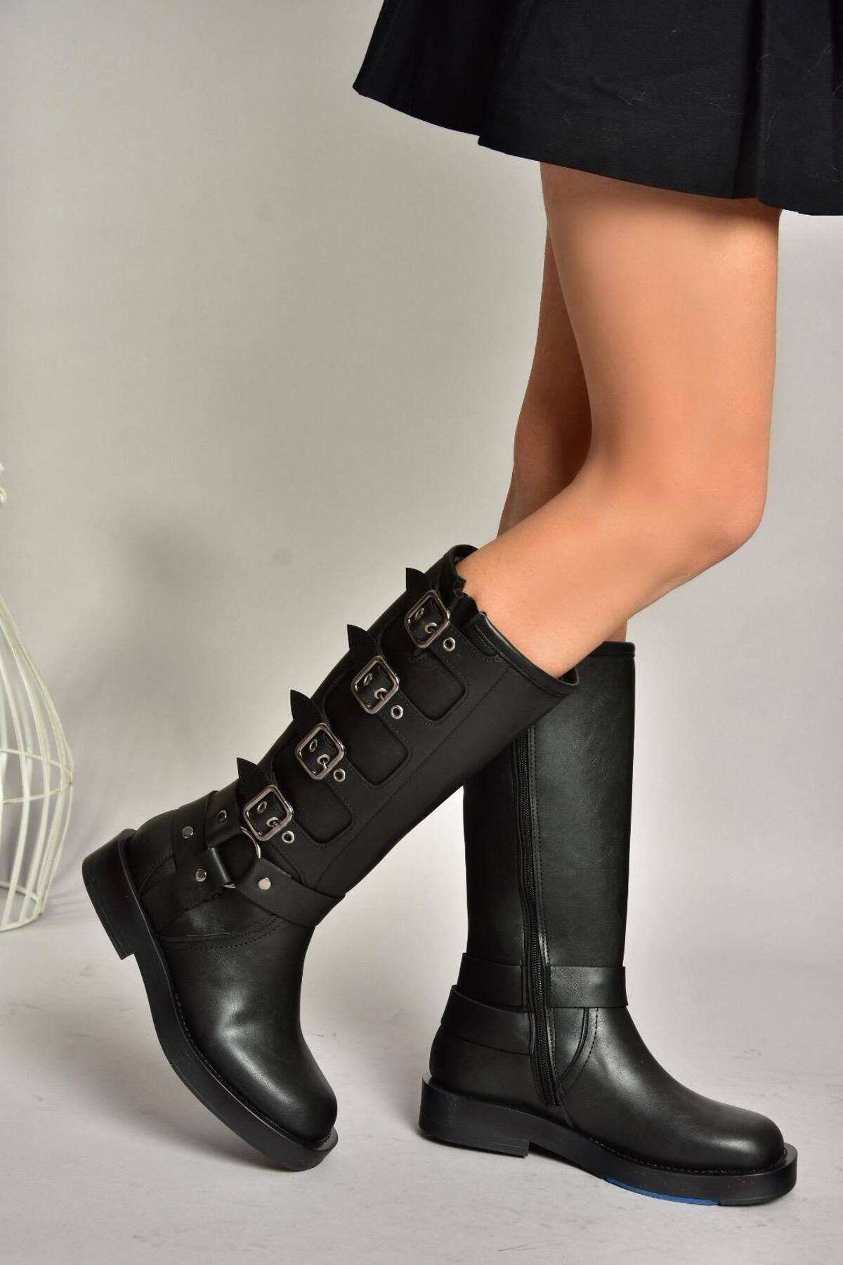 Fox Shoes T973570209 Siyah Kalın Tabanlı Kadın Çizme görsel 4